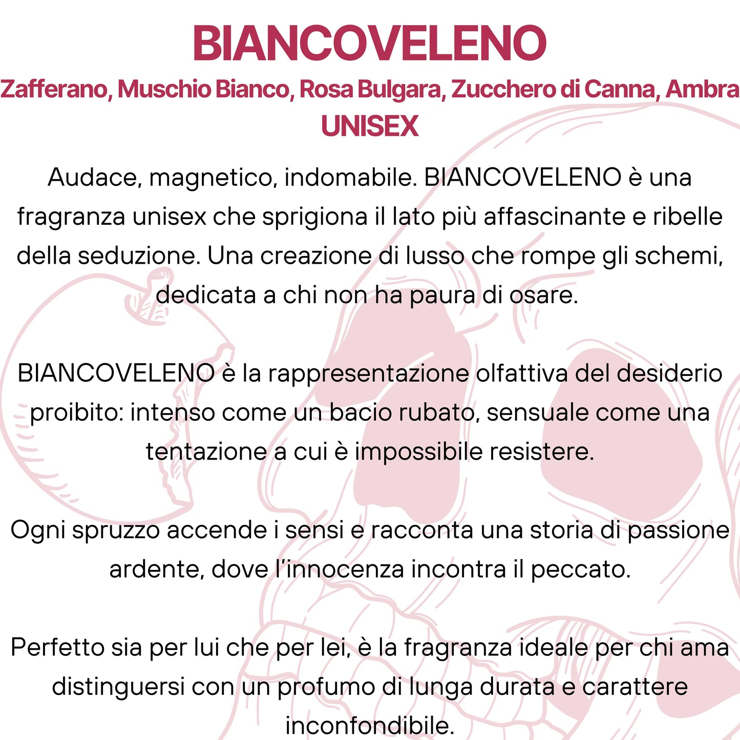 Biancoveleno Extrait de Parfum - Zafferano, Muschio Bianco, Rosa Bulgara, Zucchero di Canna, Ambra UNISEX-Pink Babol
