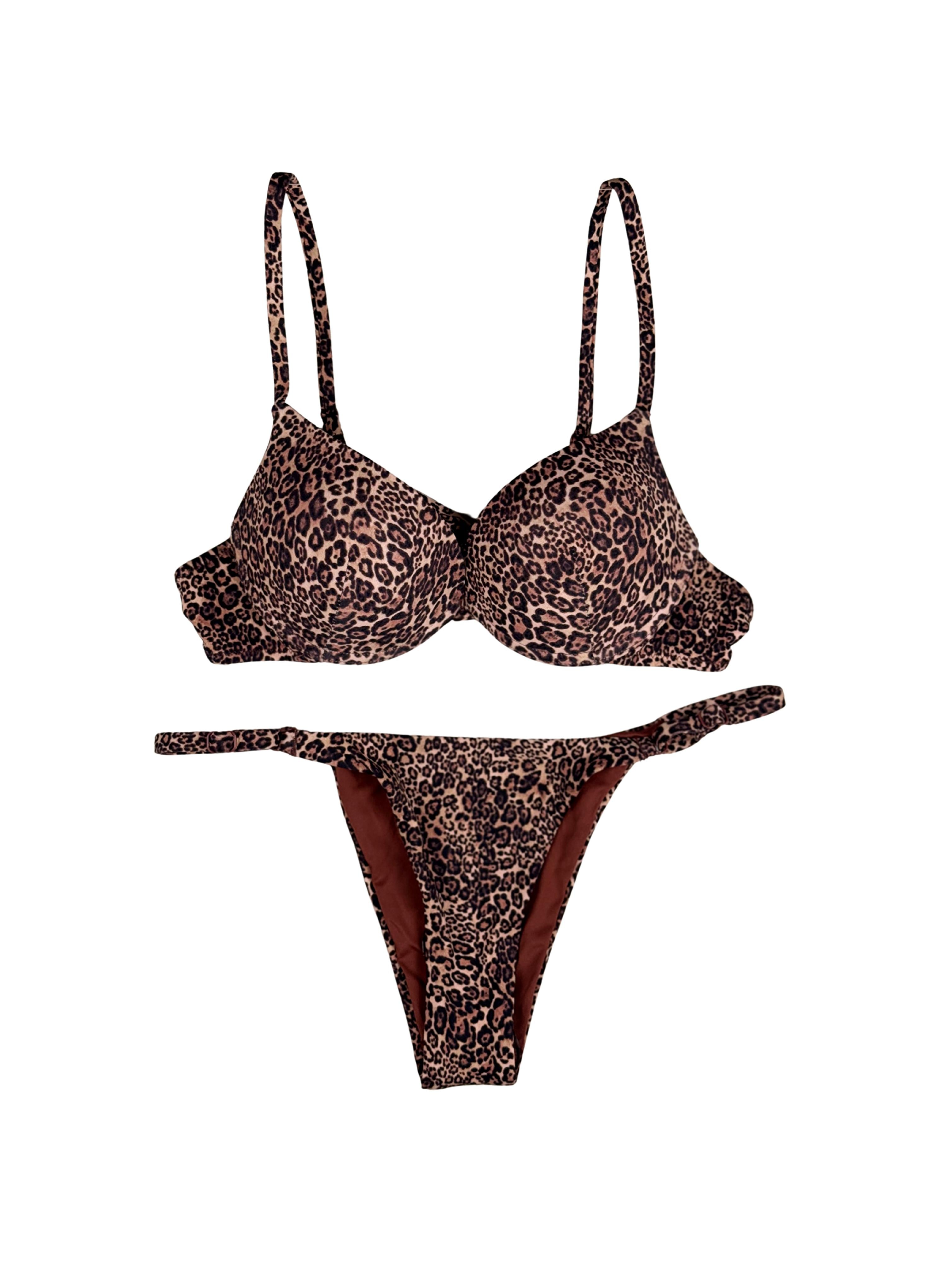 Bikini maculato push up tanga regolabile-Pink Babol