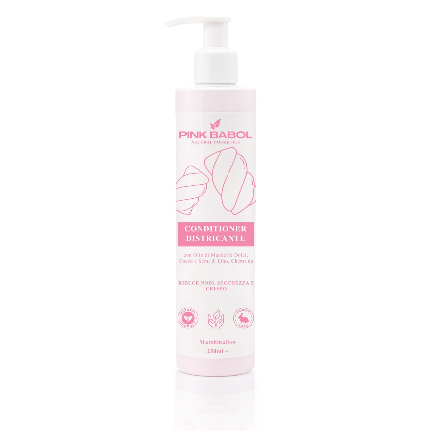 Conditioner Districante con Olio di Mandorle Dolci, Cocco e Semi di Lino, Cheratina – Riduce Nodi, Secchezza e Crespo-Pink Babol