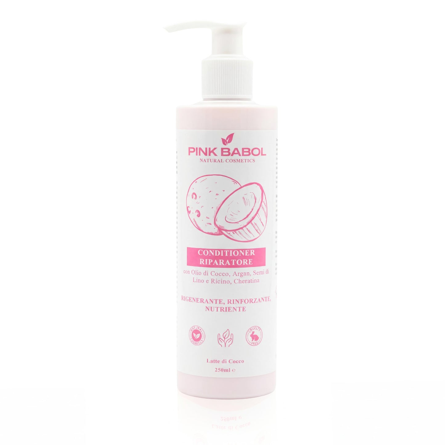Conditioner Riparatore con Olio di Cocco, Argan, Semi di Lino e Ricino, Cheratina - Rigenerante, Rinforzante, Nutriente-Pink Babol