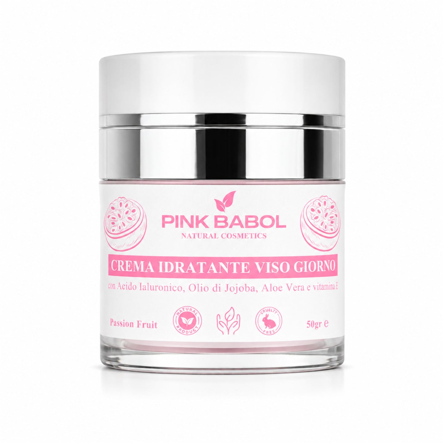 Crema Idratante Viso Giorno con Acido Ialuronico, Aloe Vera, Olio di Jojoba, Burro di Karité e Vitamina E – Rigenerante, Illuminante, Lenitiva, Nutriente e Antietà Naturale-Pink Babol