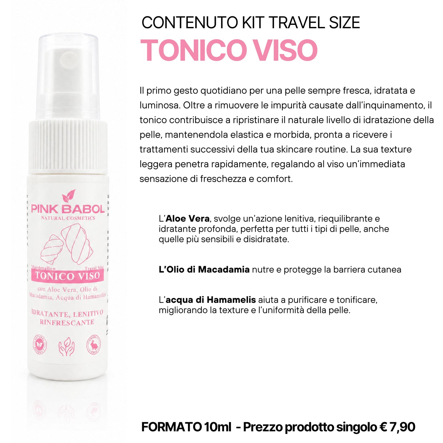 KIT Mini Size/Travel Size Skincare - Crema viso giorno, Crema viso notte, Tonico viso, Scrub viso, Gel Detergente Viso, Struccante Viso-Pink Babol