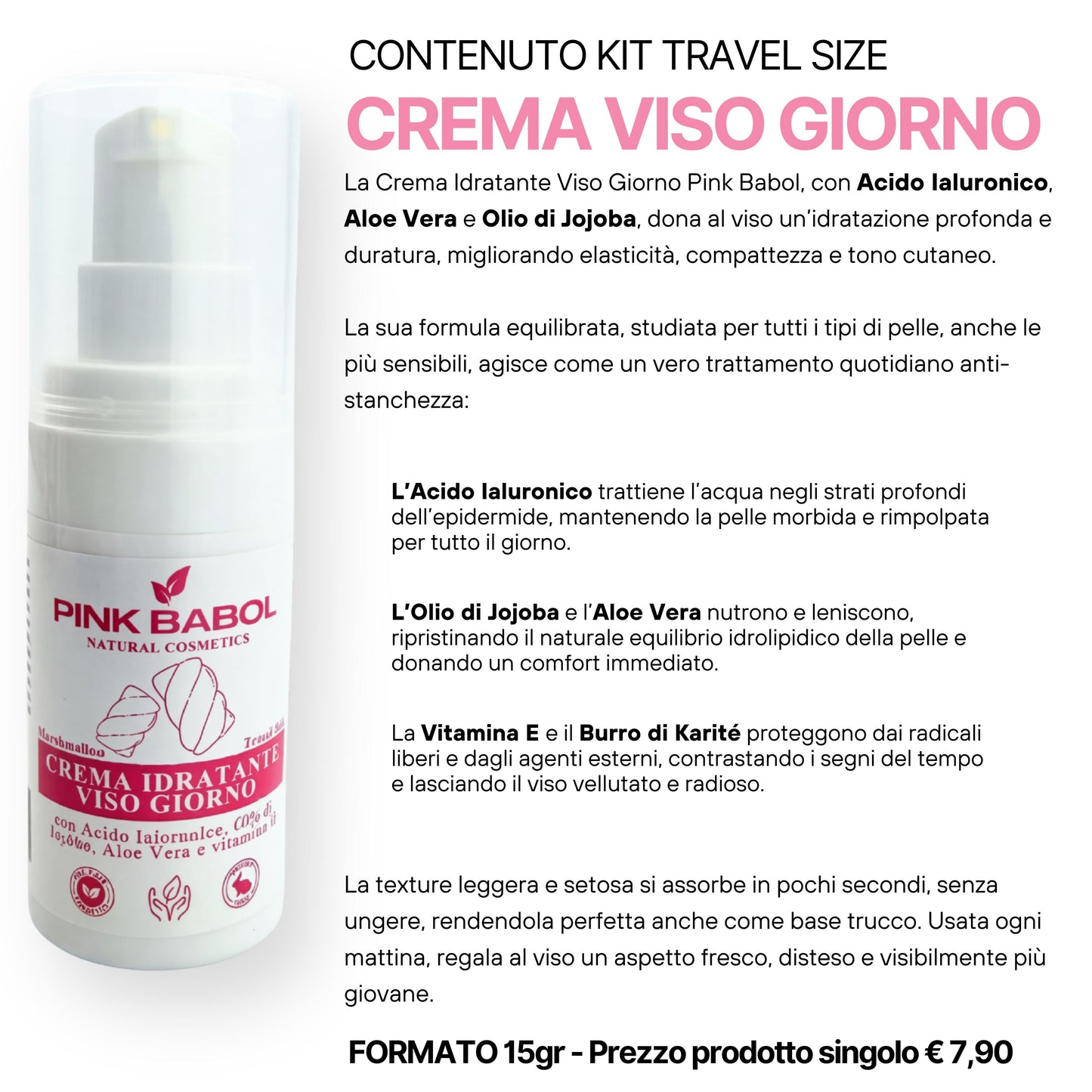 KIT Mini Size/Travel Size Skincare - Crema viso giorno, Crema viso notte, Tonico viso, Scrub viso, Gel Detergente Viso, Struccante Viso-Pink Babol