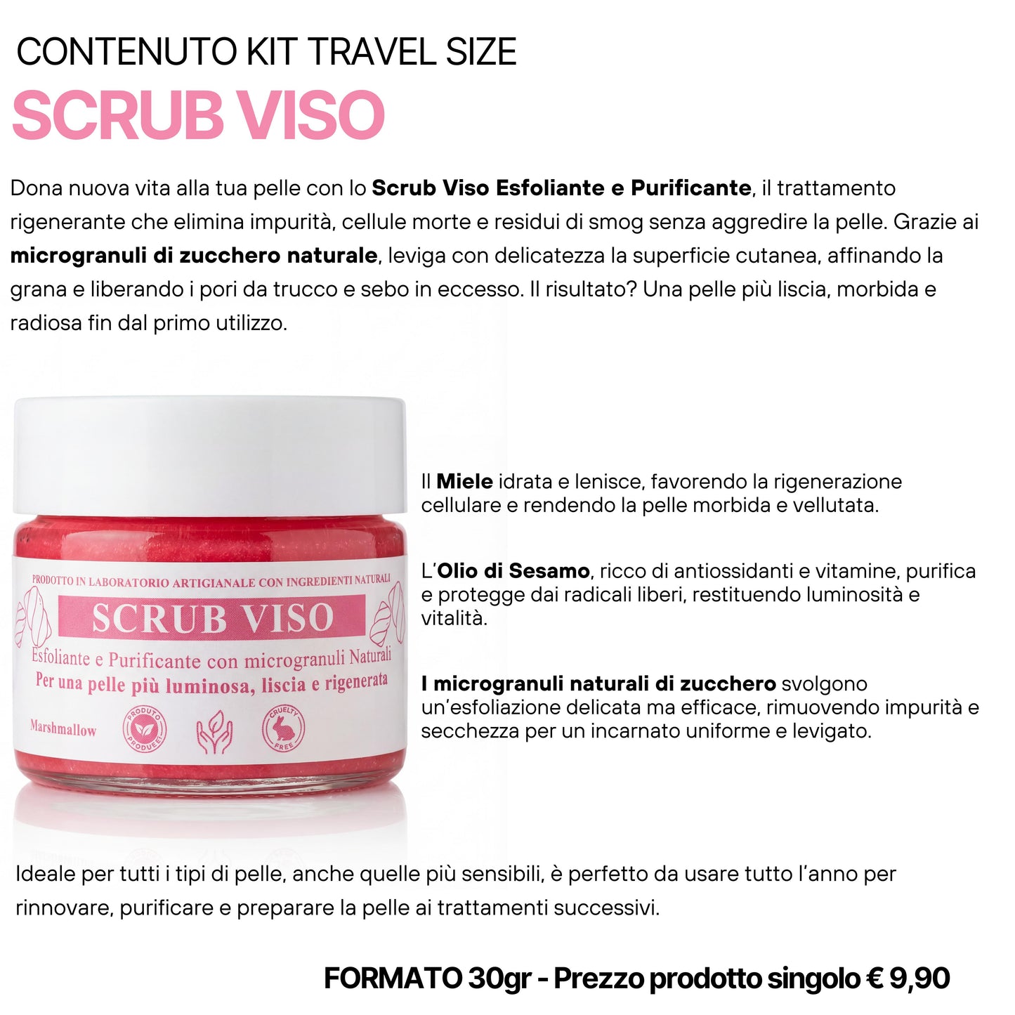 KIT Mini Size/Travel Size Skincare - Crema viso giorno, Crema viso notte, Tonico viso, Scrub viso, Gel Detergente Viso, Struccante Viso-Pink Babol