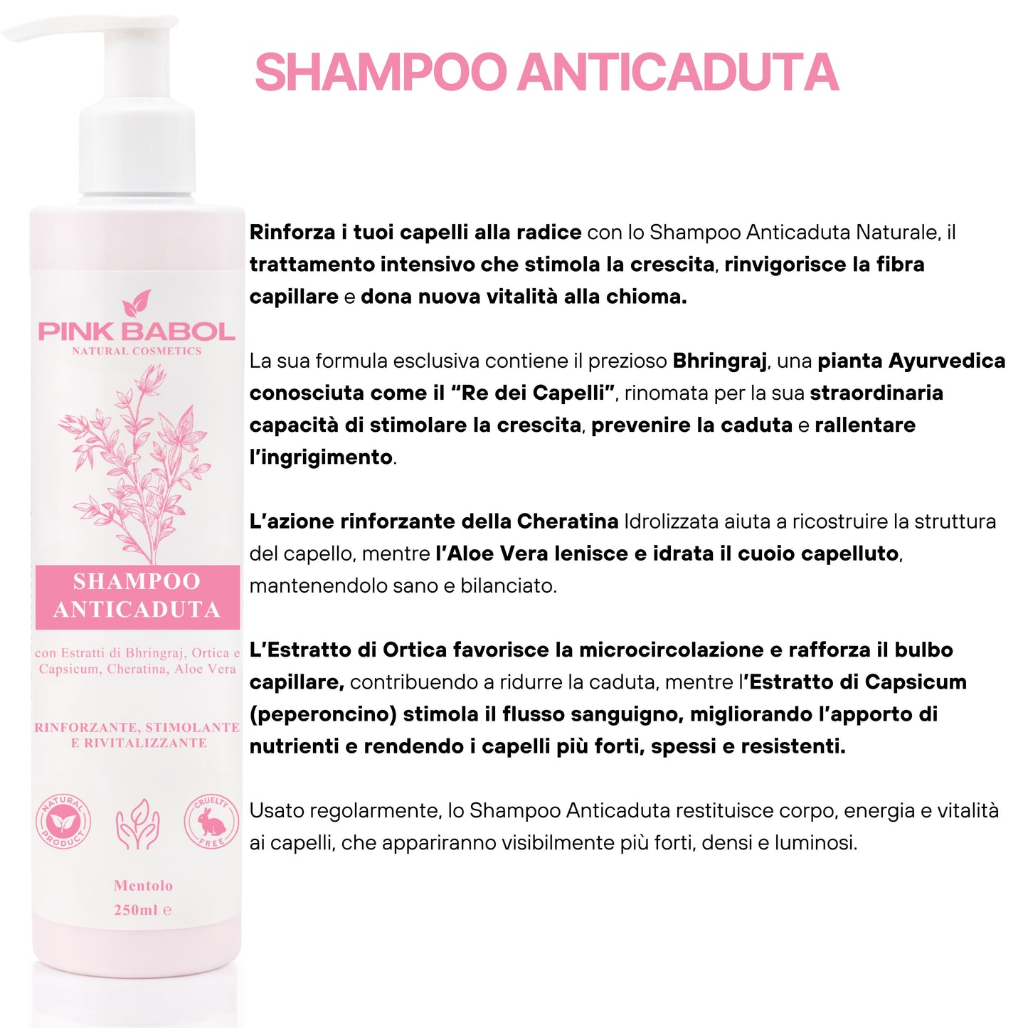Kit Anticaduta - Routine Completa Rinforzante per Capelli con Siero + Shampoo + Scrub + Olio Cura Capelli-Pink Babol