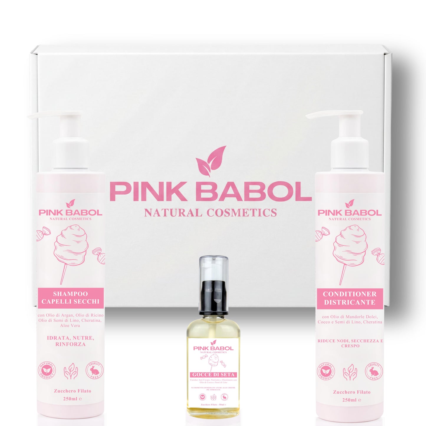 Kit Anticrespo - Shampoo Capelli Secchi + Conditioner Districante + Olio Finish Anticrespo-Pink Babol