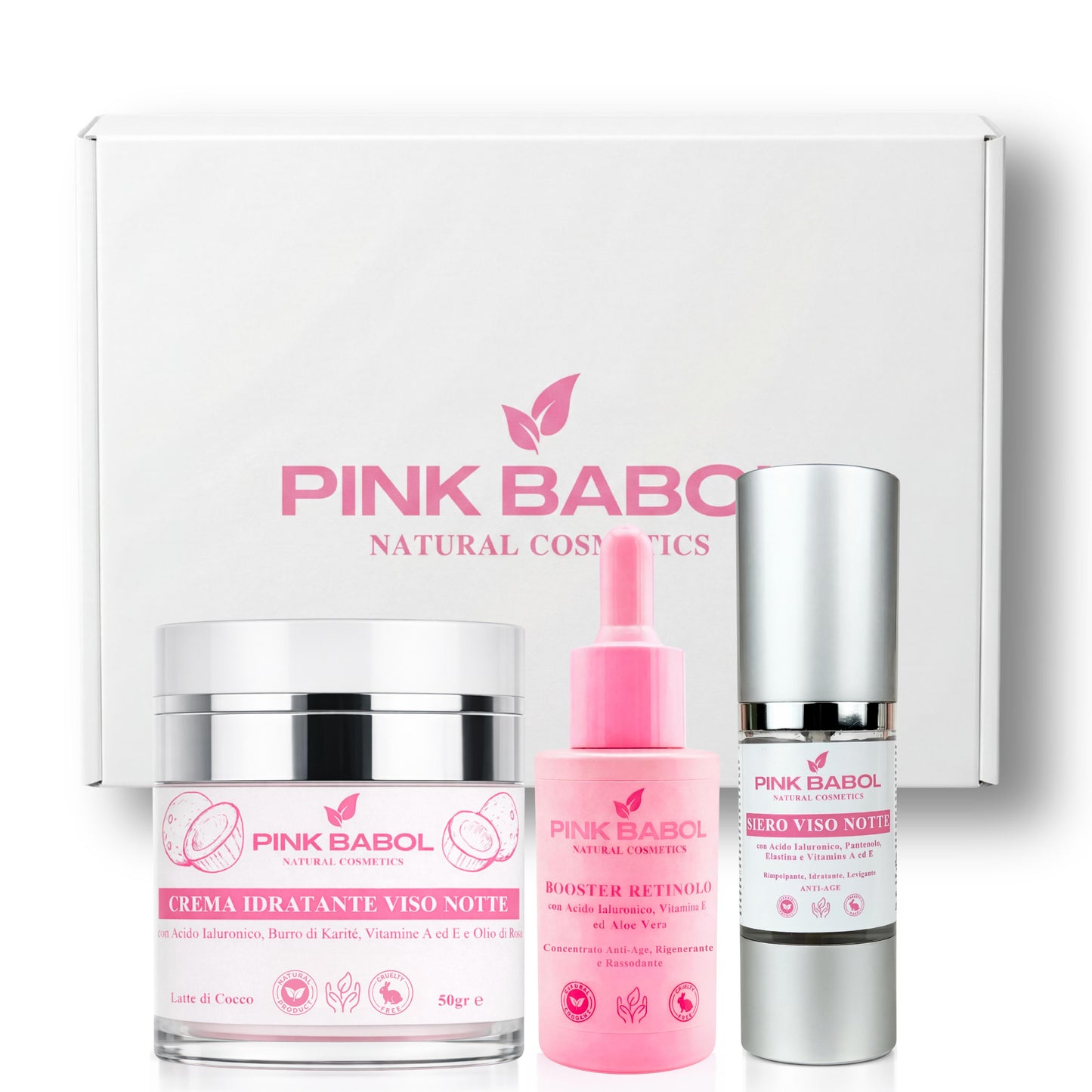 Kit Skincare Notte Anti-Age - Siero Viso Notte + Crema Viso Notte + Booster Retinolo-Pink Babol
