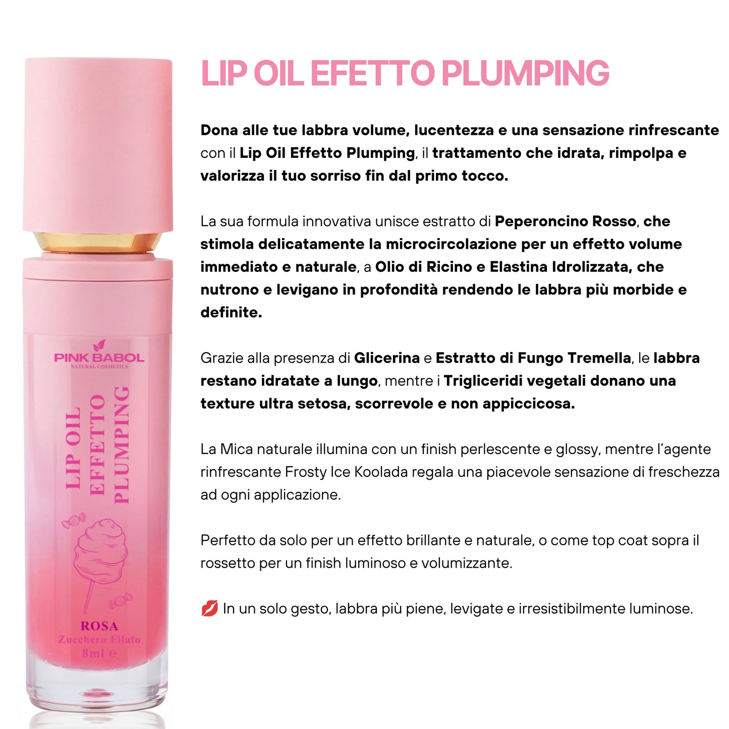 Lip Kit per Labbra perfette con Lip Oil Plumping + Scrub Labbra + Balsamo Labbra con Olio di Mandorle Dolci-Pink Babol