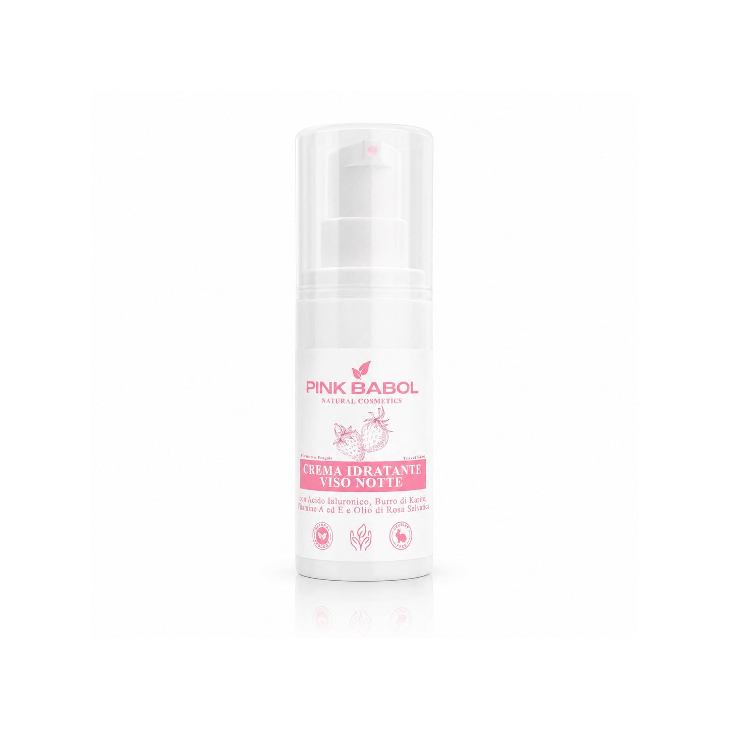 Mini Size/Travel Size Crema Viso Notte con Acido Ialuronico, Burro di Karité, Vitamine A ed E e Olio di Rosa Selvatica – Rigenerante, Nutriente e Illuminante, Antiage Naturale-Pink Babol