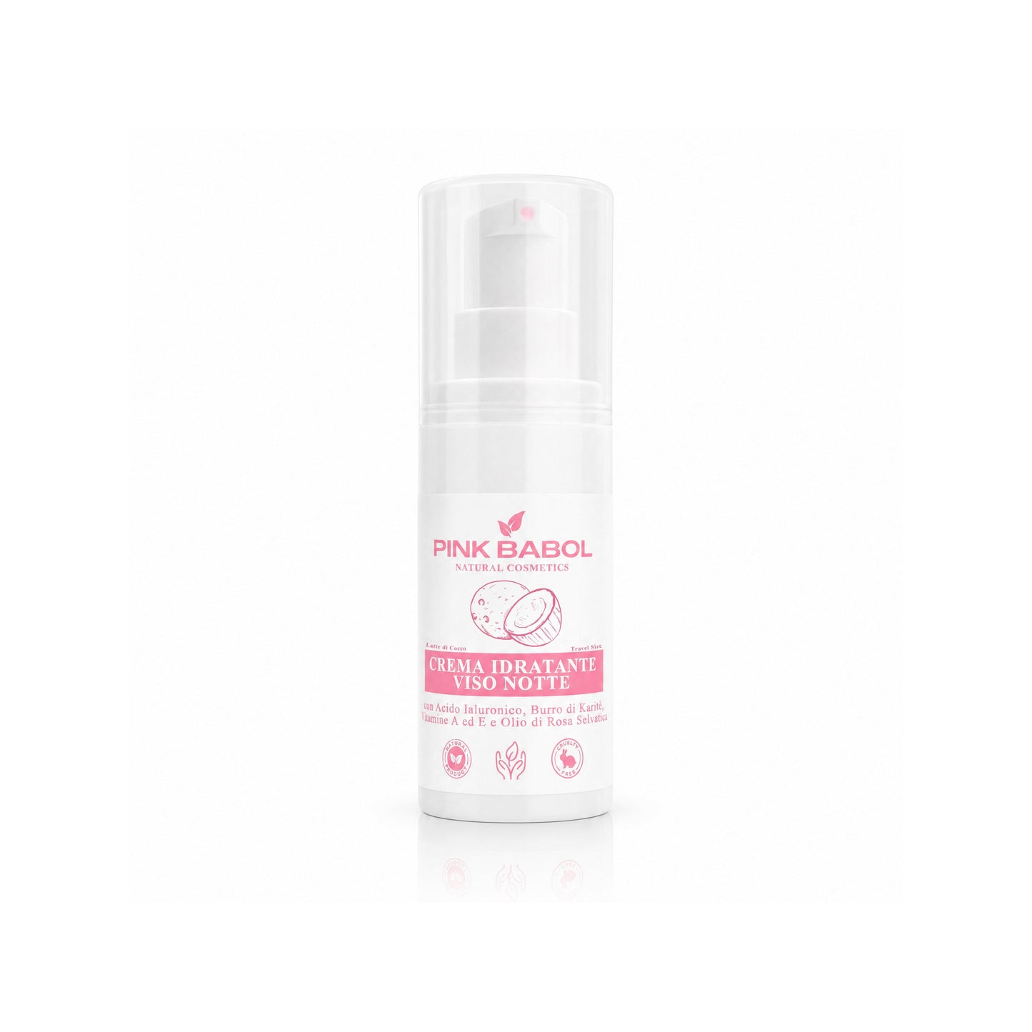 Mini Size/Travel Size Crema Viso Notte con Acido Ialuronico, Burro di Karité, Vitamine A ed E e Olio di Rosa Selvatica – Rigenerante, Nutriente e Illuminante, Antiage Naturale-Pink Babol