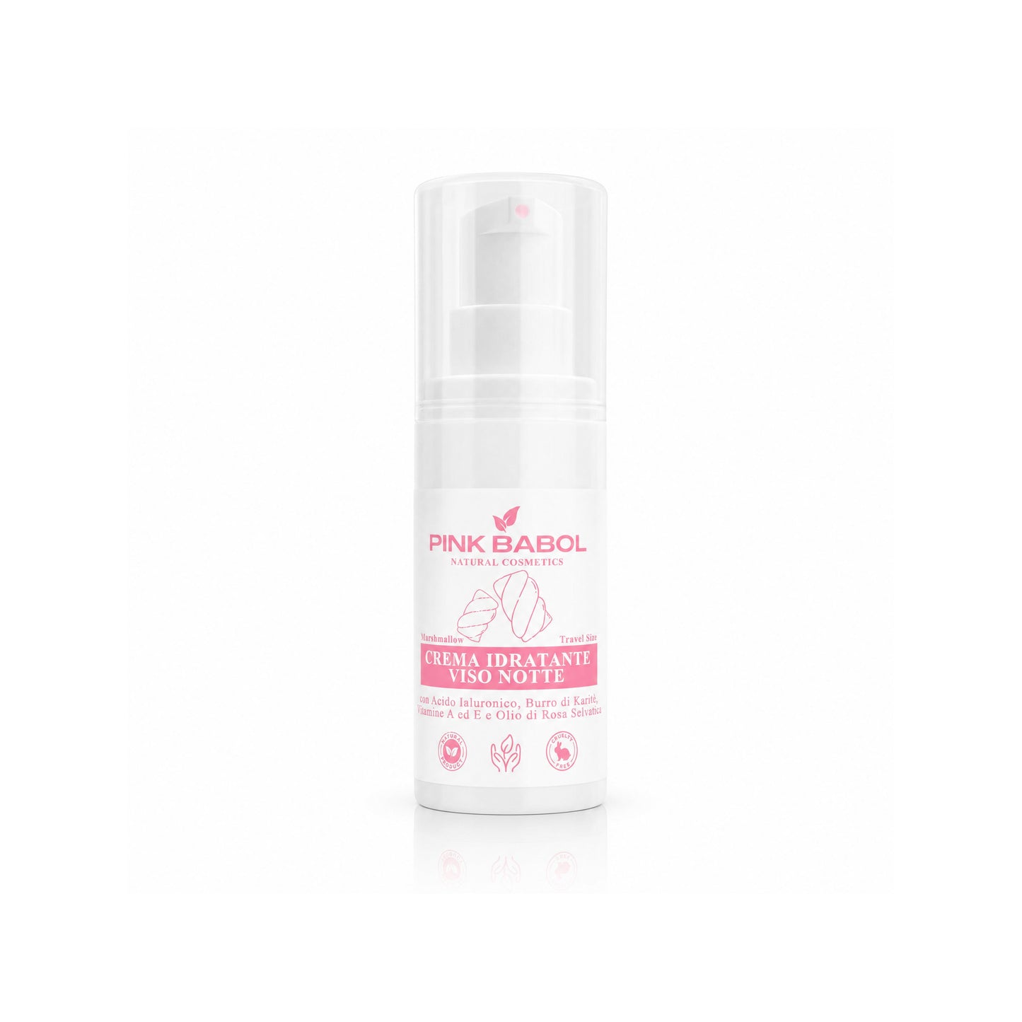 Mini Size/Travel Size Crema Viso Notte con Acido Ialuronico, Burro di Karité, Vitamine A ed E e Olio di Rosa Selvatica – Rigenerante, Nutriente e Illuminante, Antiage Naturale-Pink Babol