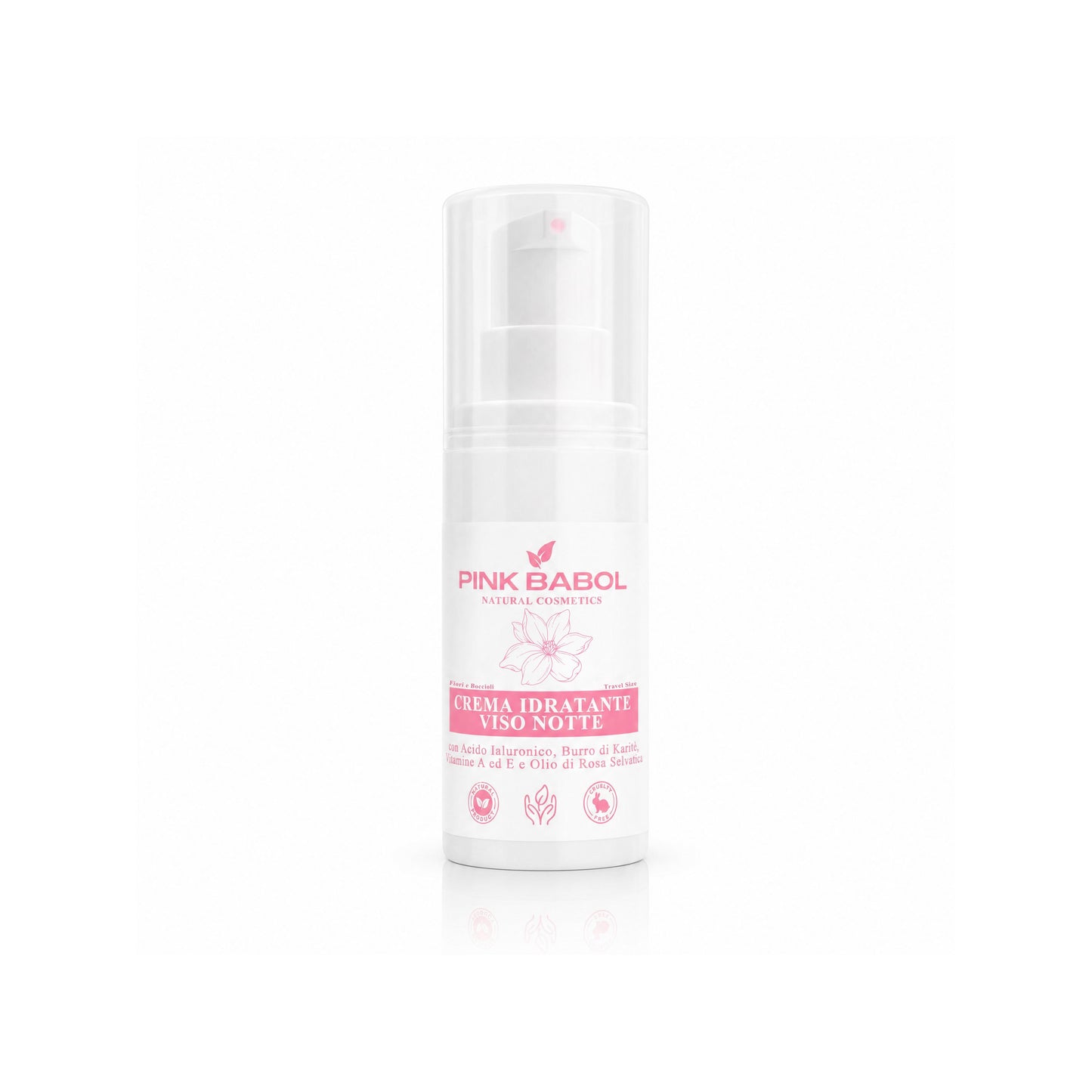 Mini Size/Travel Size Crema Viso Notte con Acido Ialuronico, Burro di Karité, Vitamine A ed E e Olio di Rosa Selvatica – Rigenerante, Nutriente e Illuminante, Antiage Naturale-Pink Babol