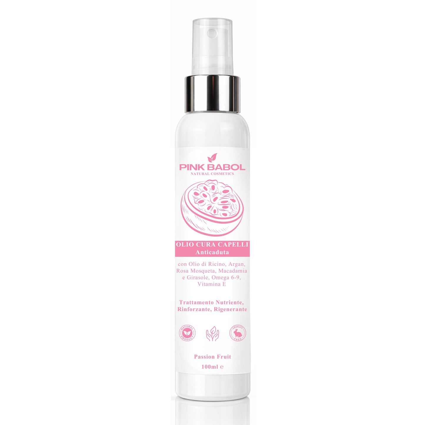 Olio Cura Capelli Anticaduta con Olio di Ricino, Argan, Rosa Mosqueta e Macadamia, Omega 6-9, Vitamina E - Trattamento Nutriente, Rinforzante, Rigenerante-Pink Babol