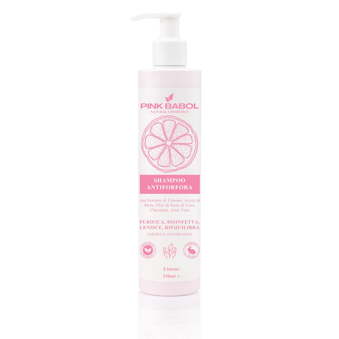 Shampoo Antiforfora e Antiprurito con Estratto di Limone, Aceto di Mele, Olio di Semi di Lino, Cheratina, Aloe Vera – Purifica, Disinfetta, Lenisce, Riequilibra-Pink Babol