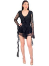 Abito corto in pizzo con rouche-Pink Babol