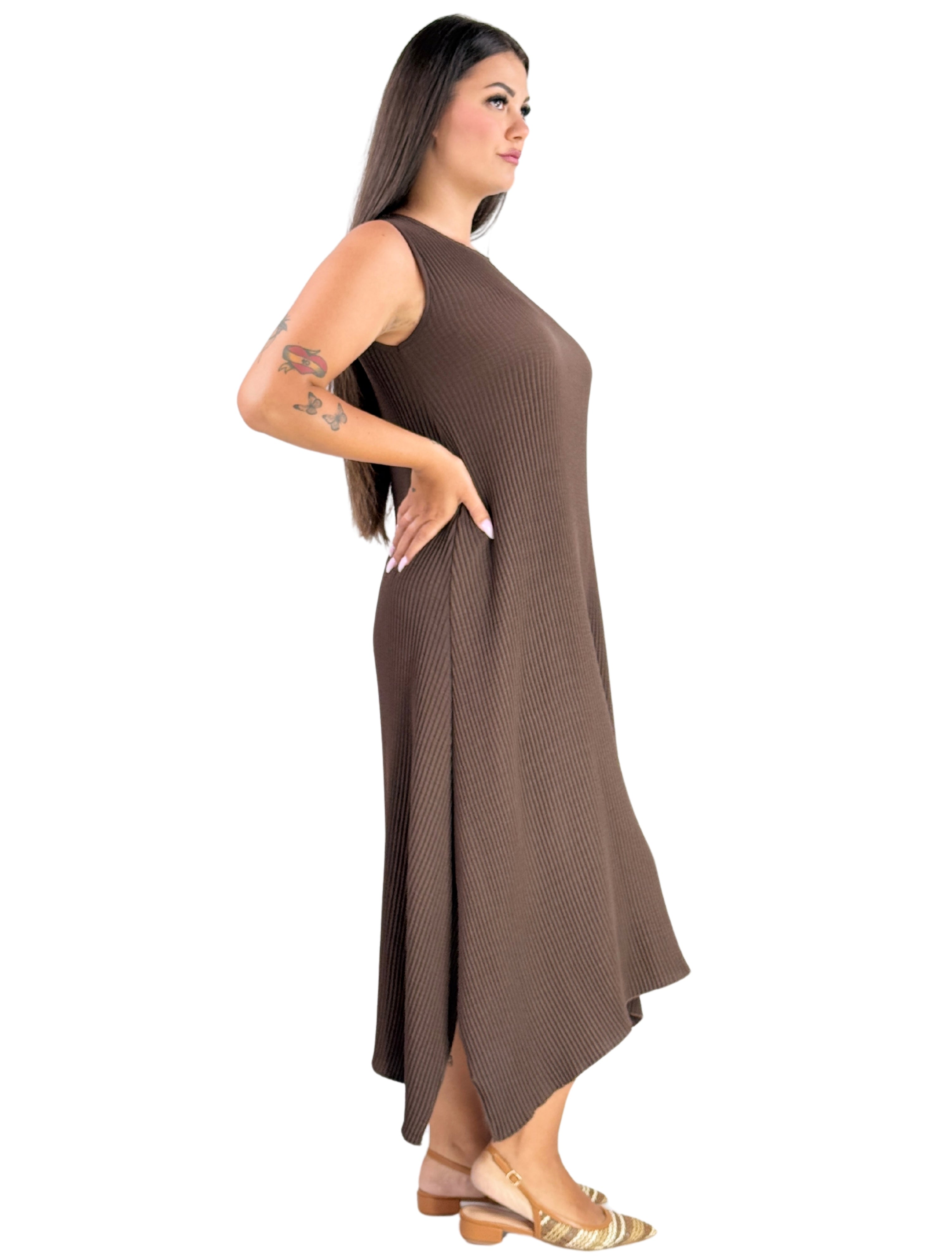 Abito lungo smanicato oversize plissé-Pink Babol