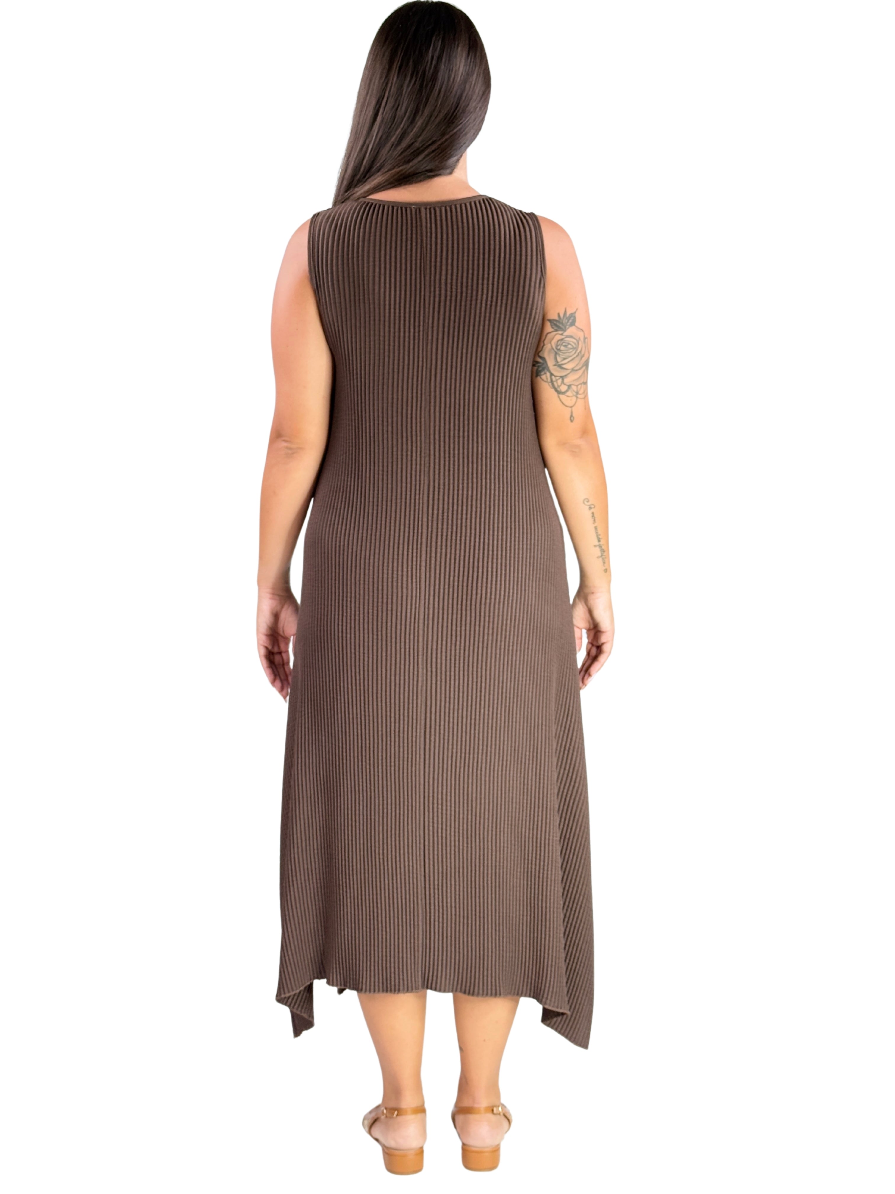 Abito lungo smanicato oversize plissé-Pink Babol