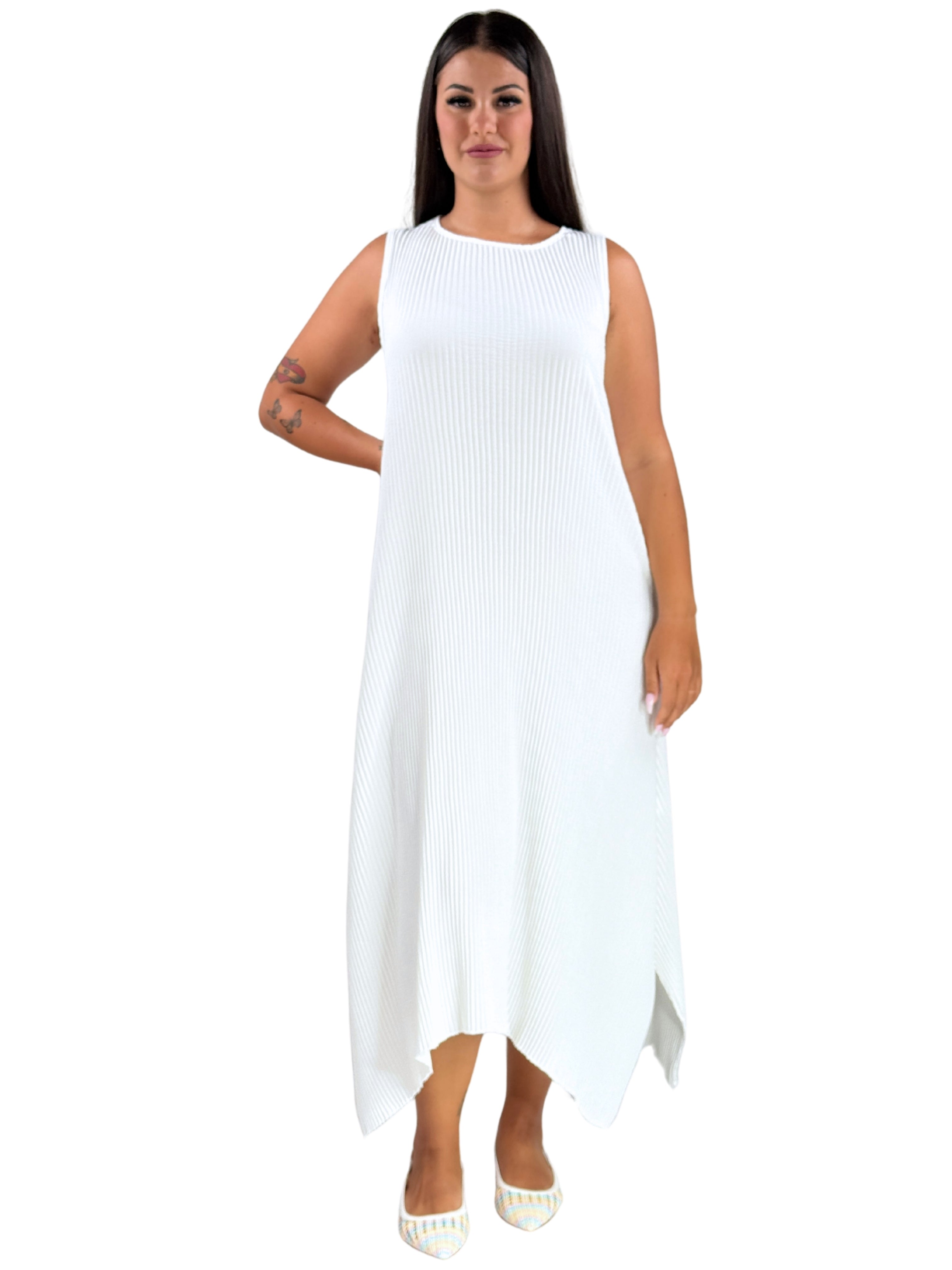 Abito lungo smanicato oversize plissé-Pink Babol