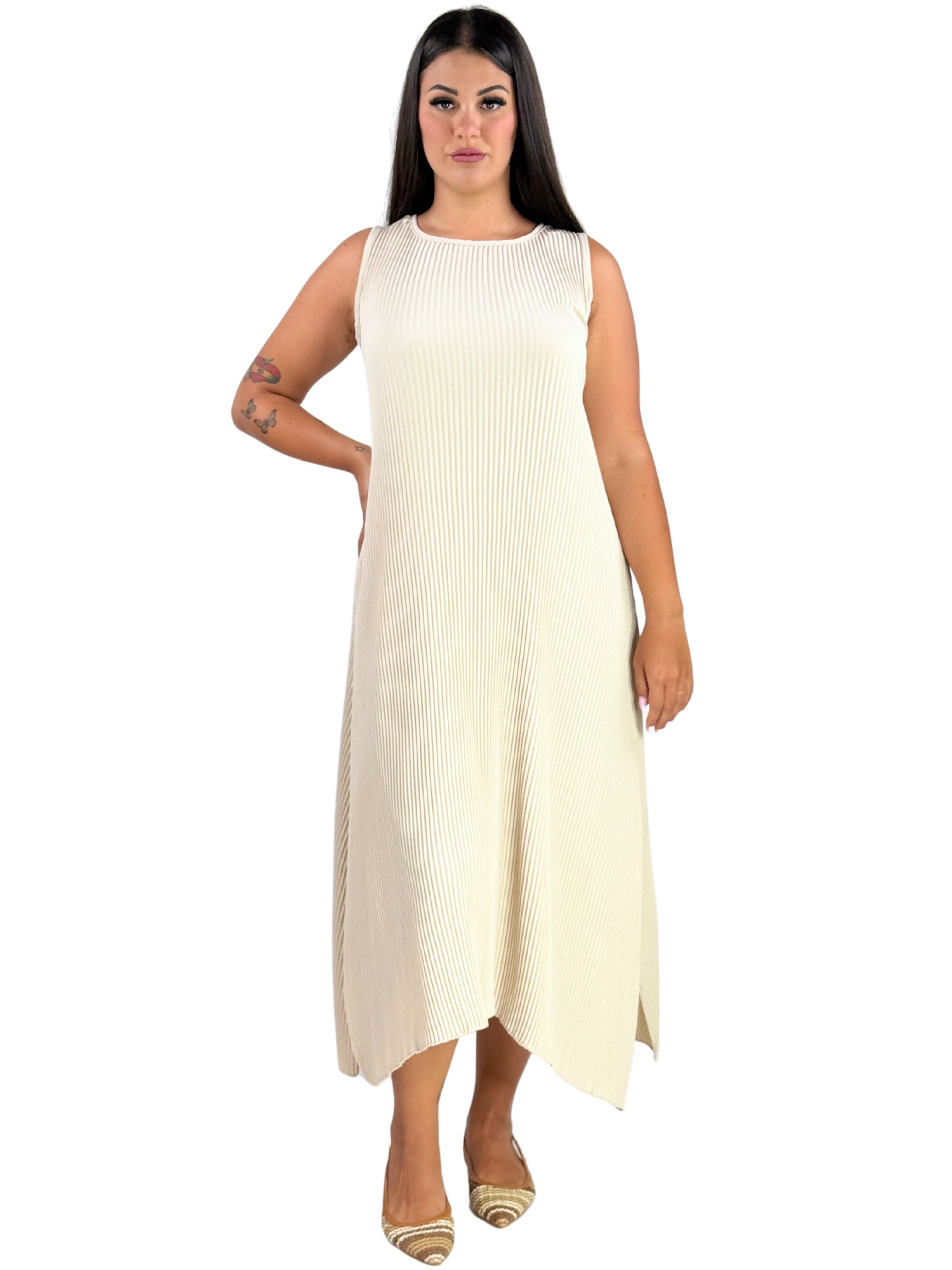 Abito lungo smanicato oversize plissé-Pink Babol