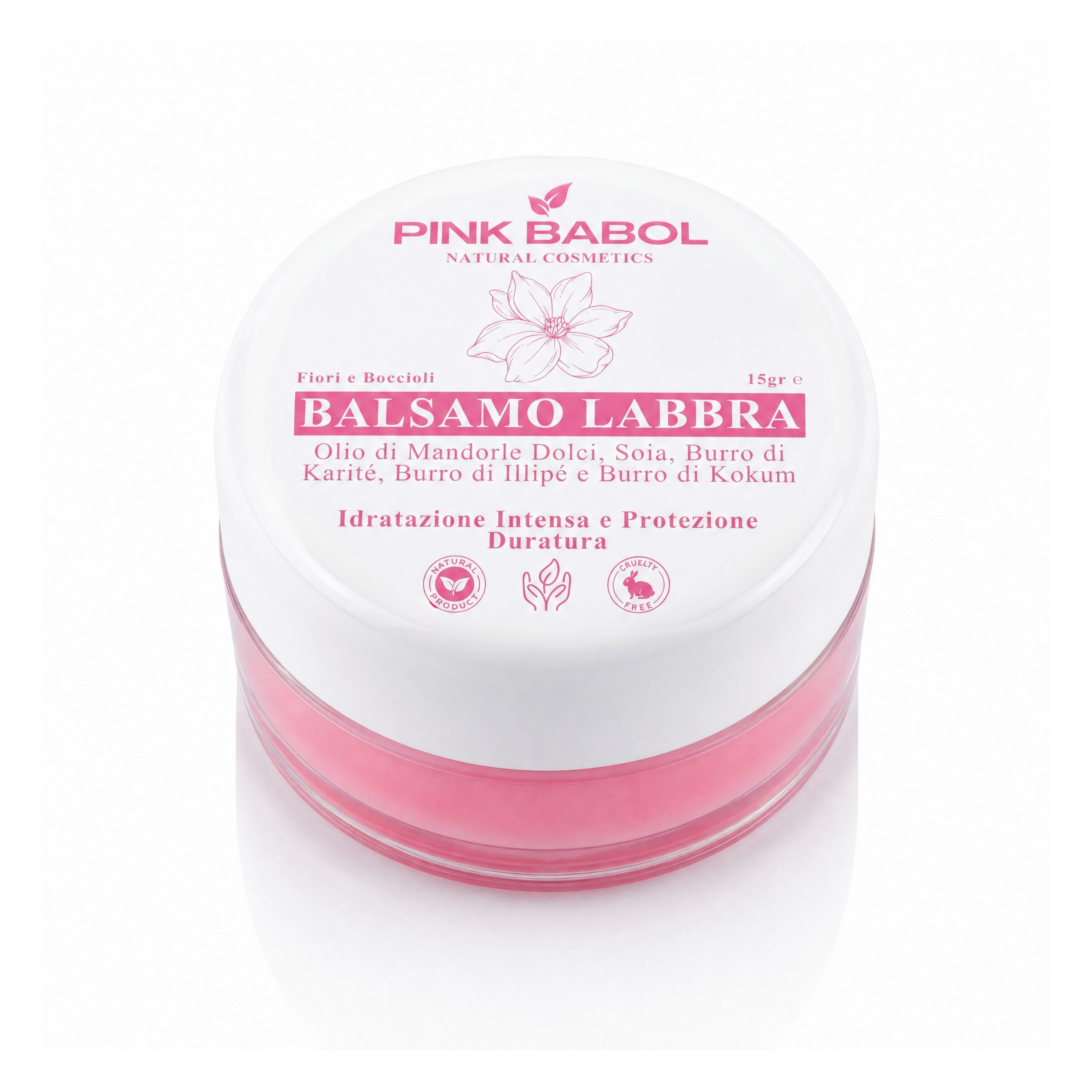 Balsamo Labbra con Olio di Mandorle Dolci, Soia, Burro di Karité, Illipé e Kokum – Idratazione Intensa e Protezione Duratura-Pink Babol