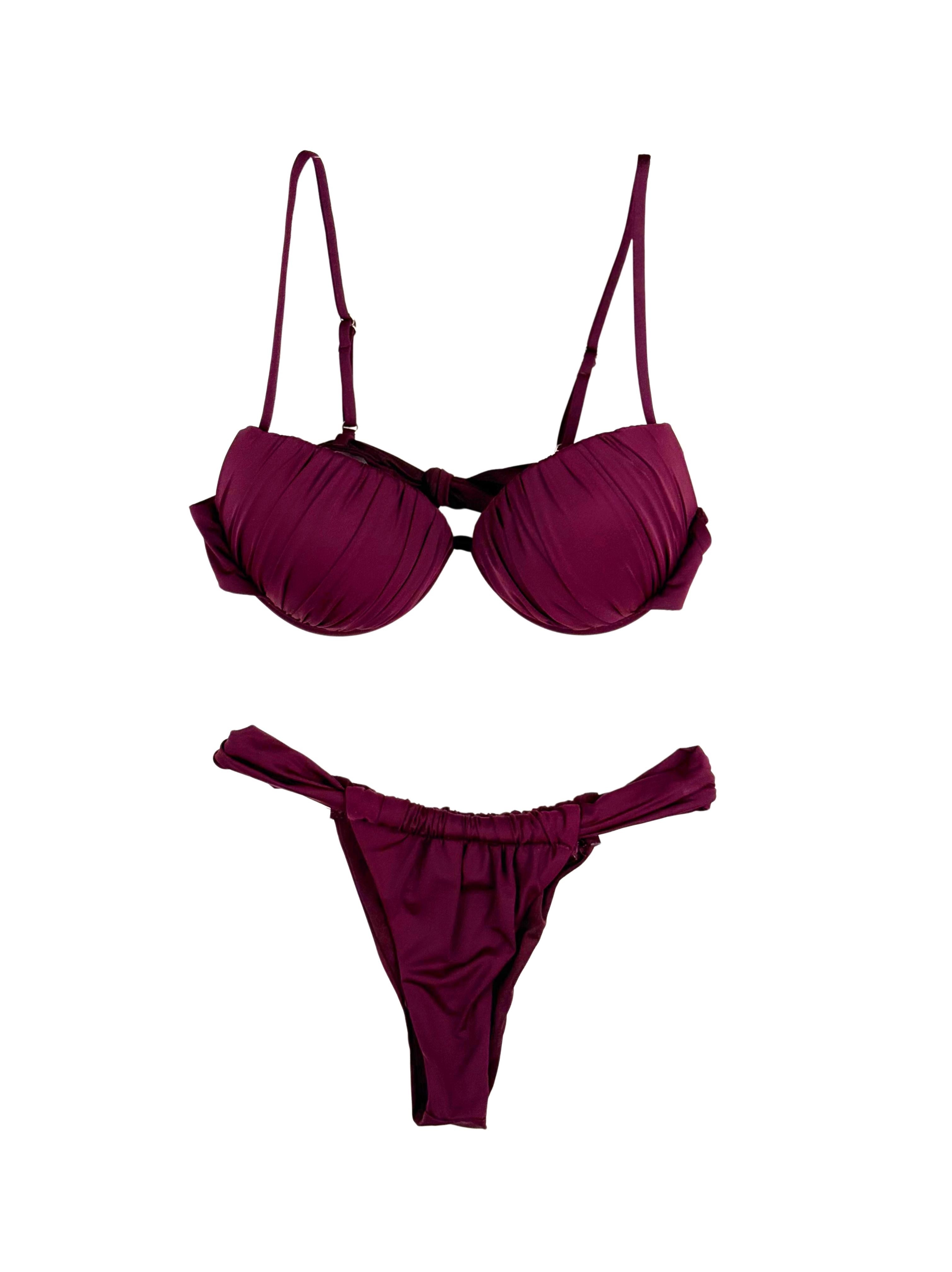 Bikini imbottito push up tanga arricciato-Pink Babol