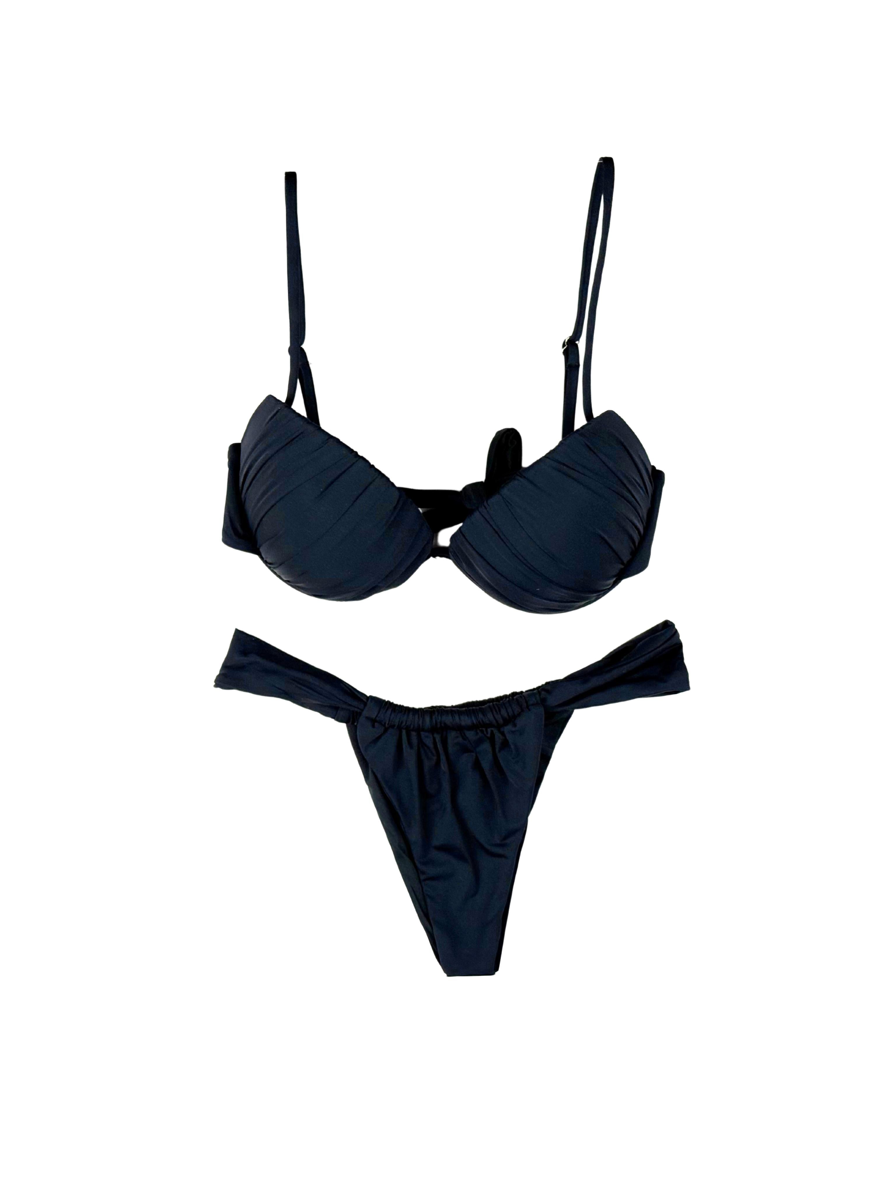 Bikini imbottito push up tanga arricciato-Pink Babol