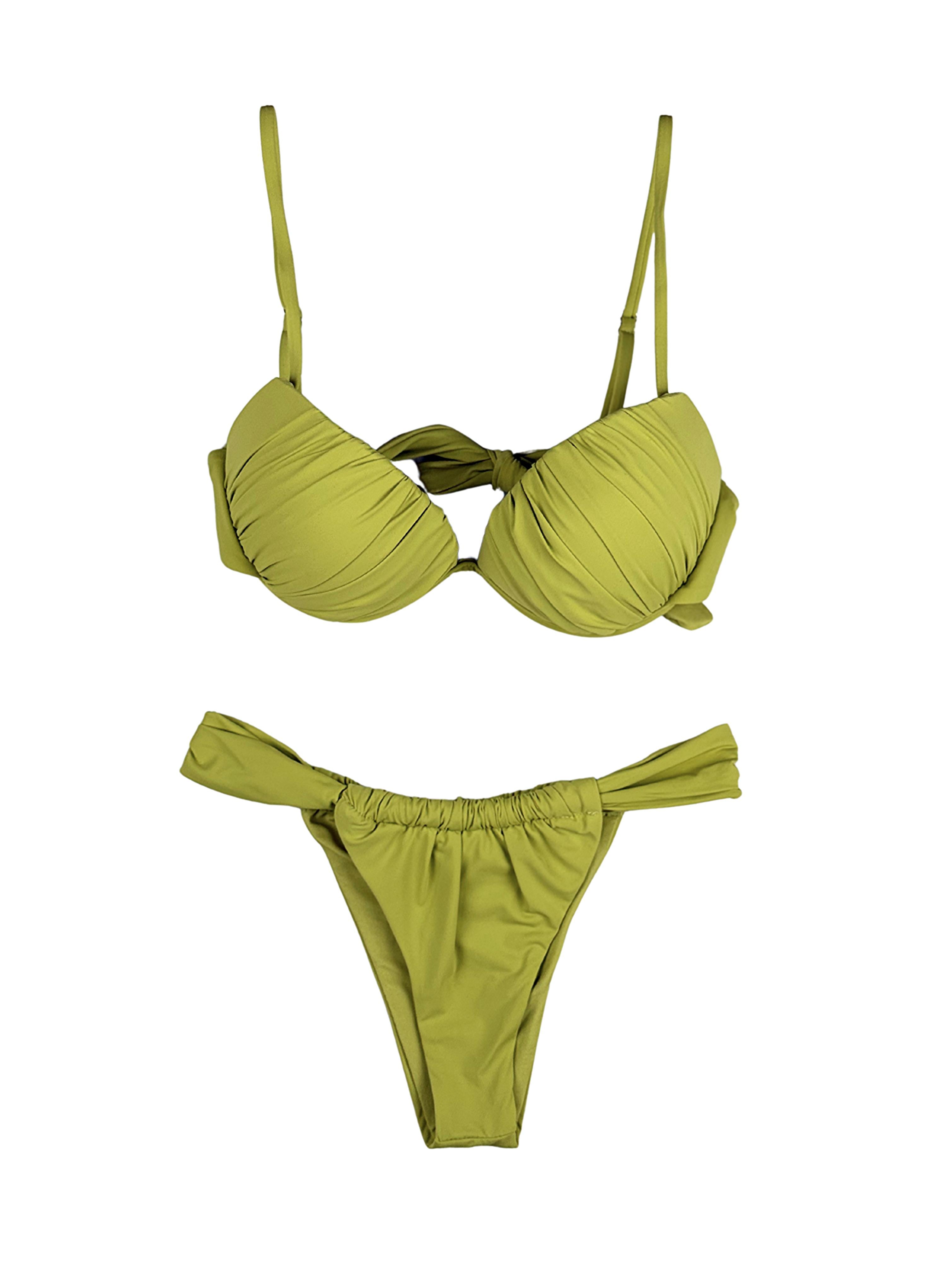 Bikini imbottito push up tanga arricciato-Pink Babol
