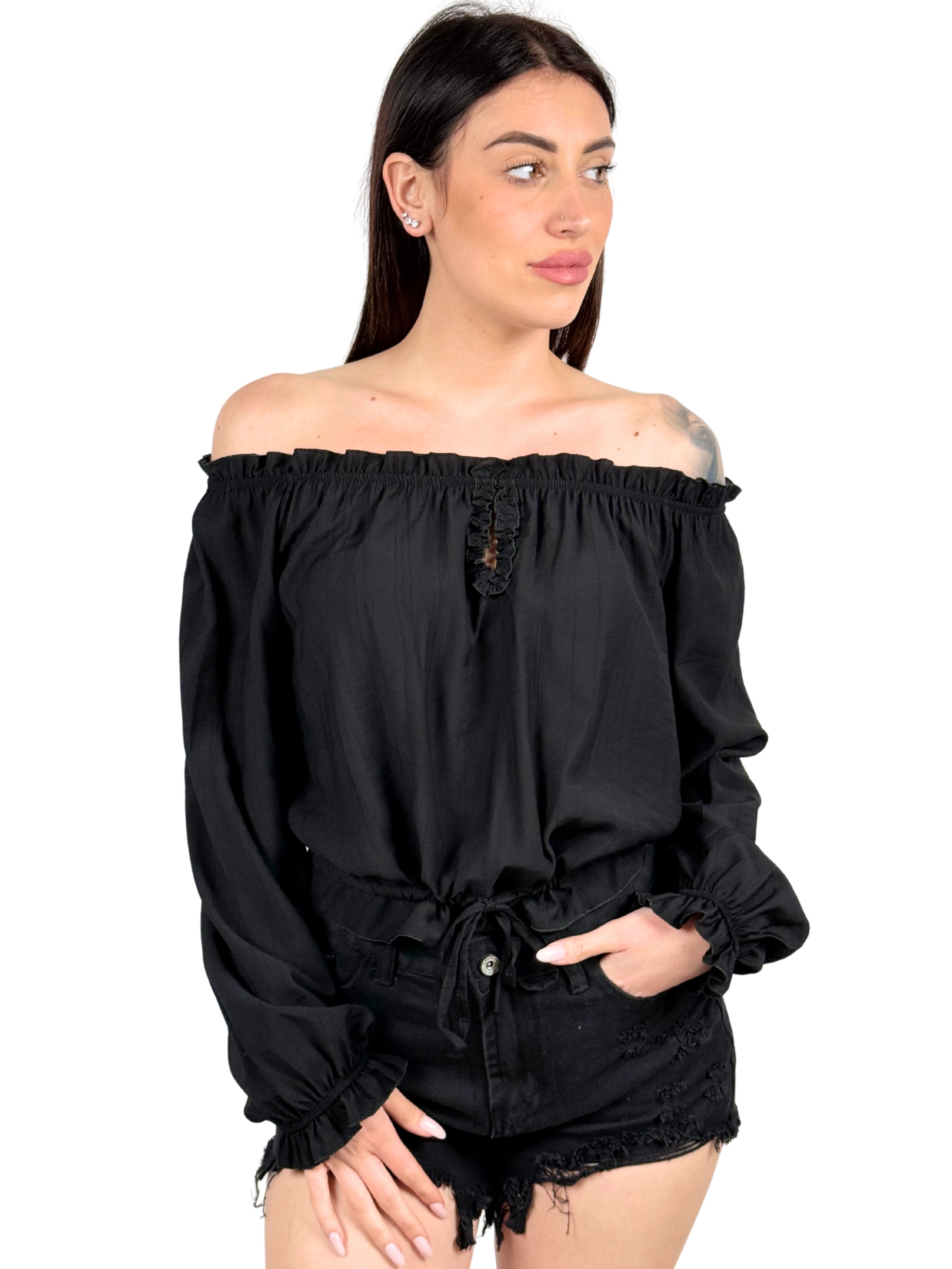Blusa scollo a barchetta regolabile in vita-Pink Babol