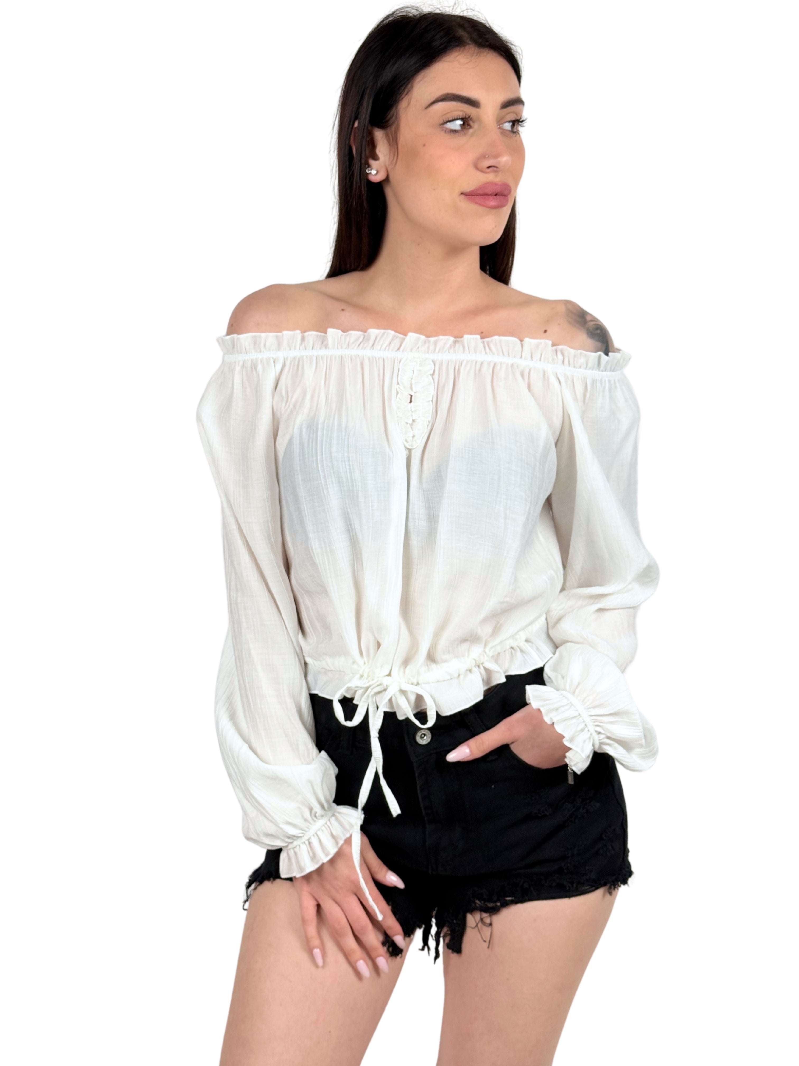 Blusa scollo a barchetta regolabile in vita-Pink Babol