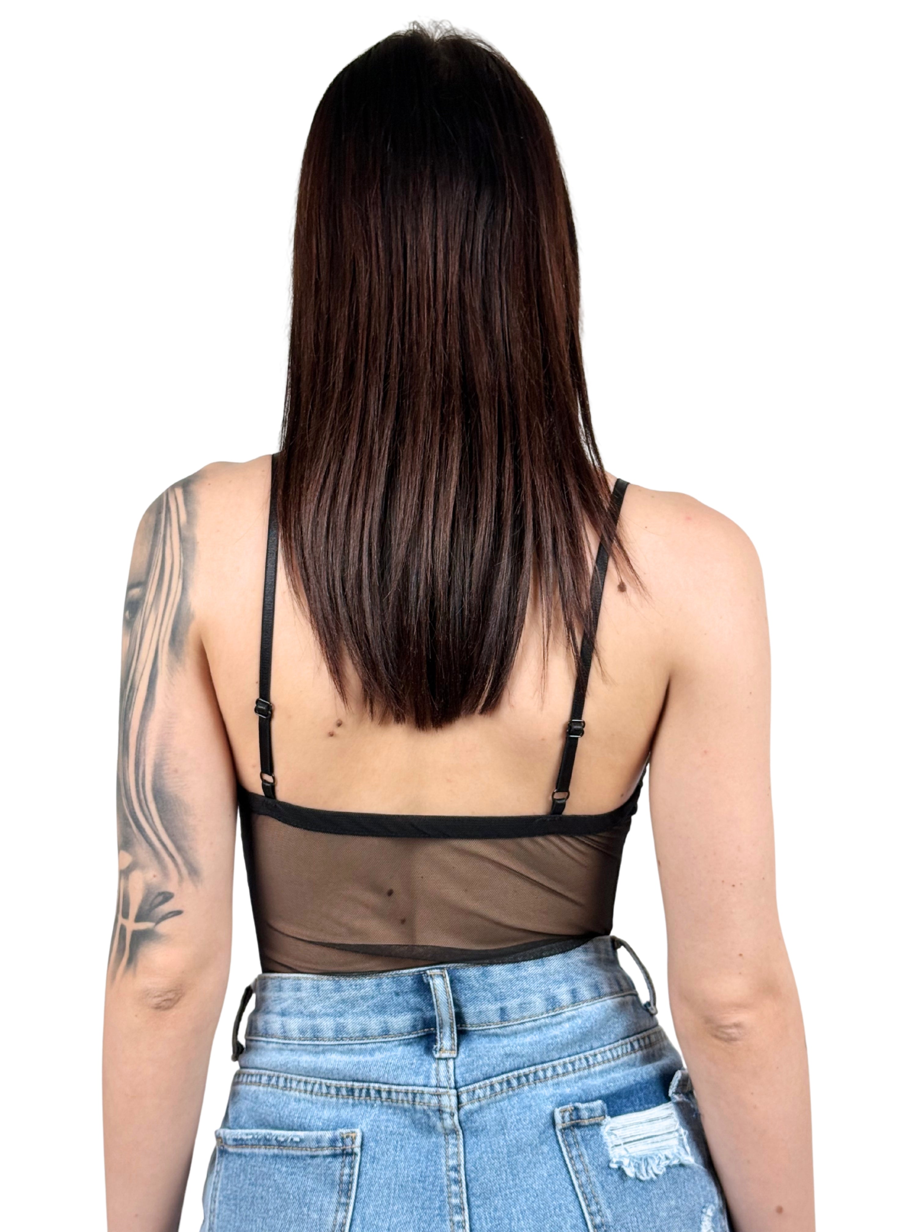 Body con coppe in tulle e pizzo-Pink Babol