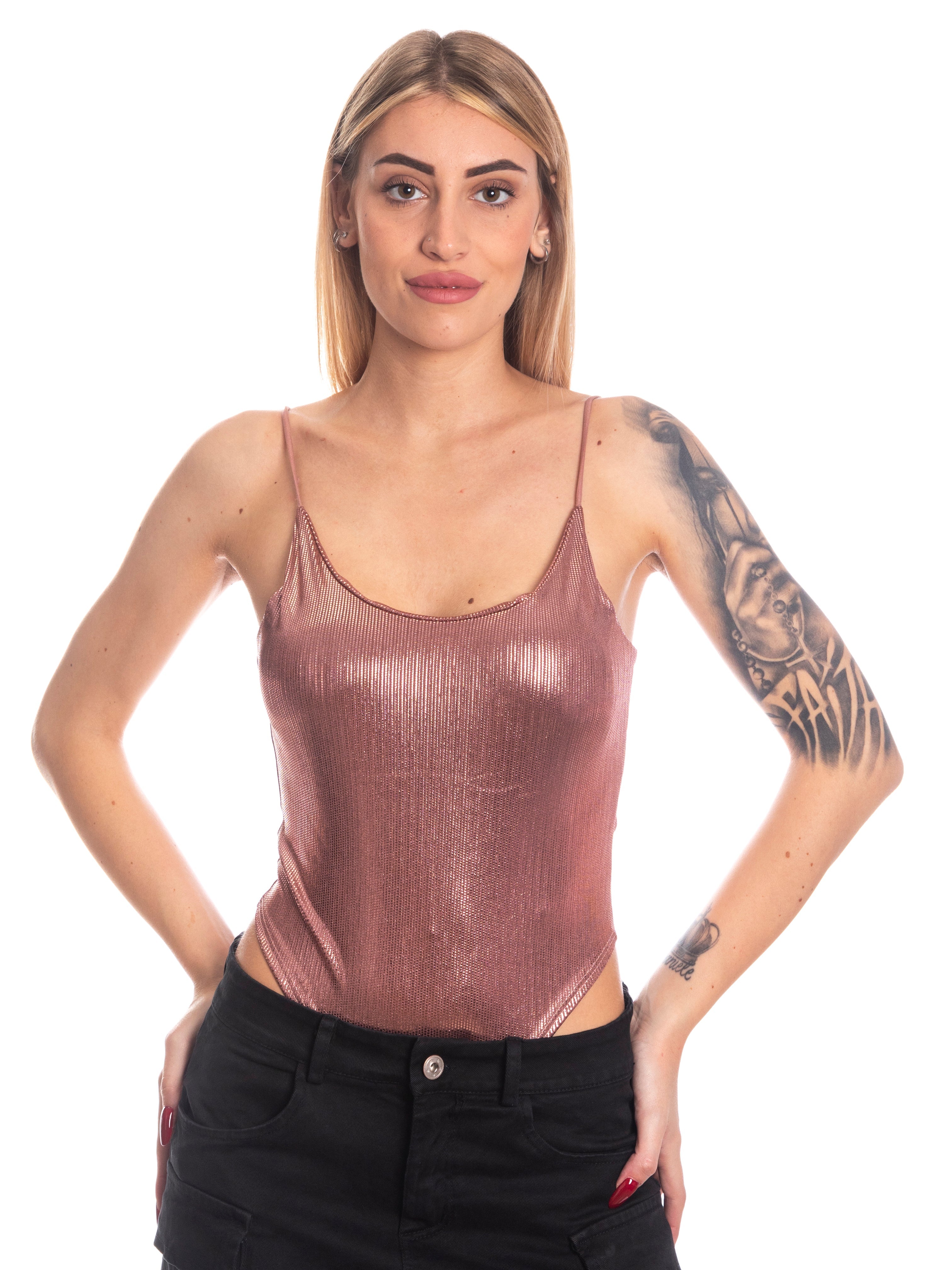 Body in lurex imbottito-Pink Babol
