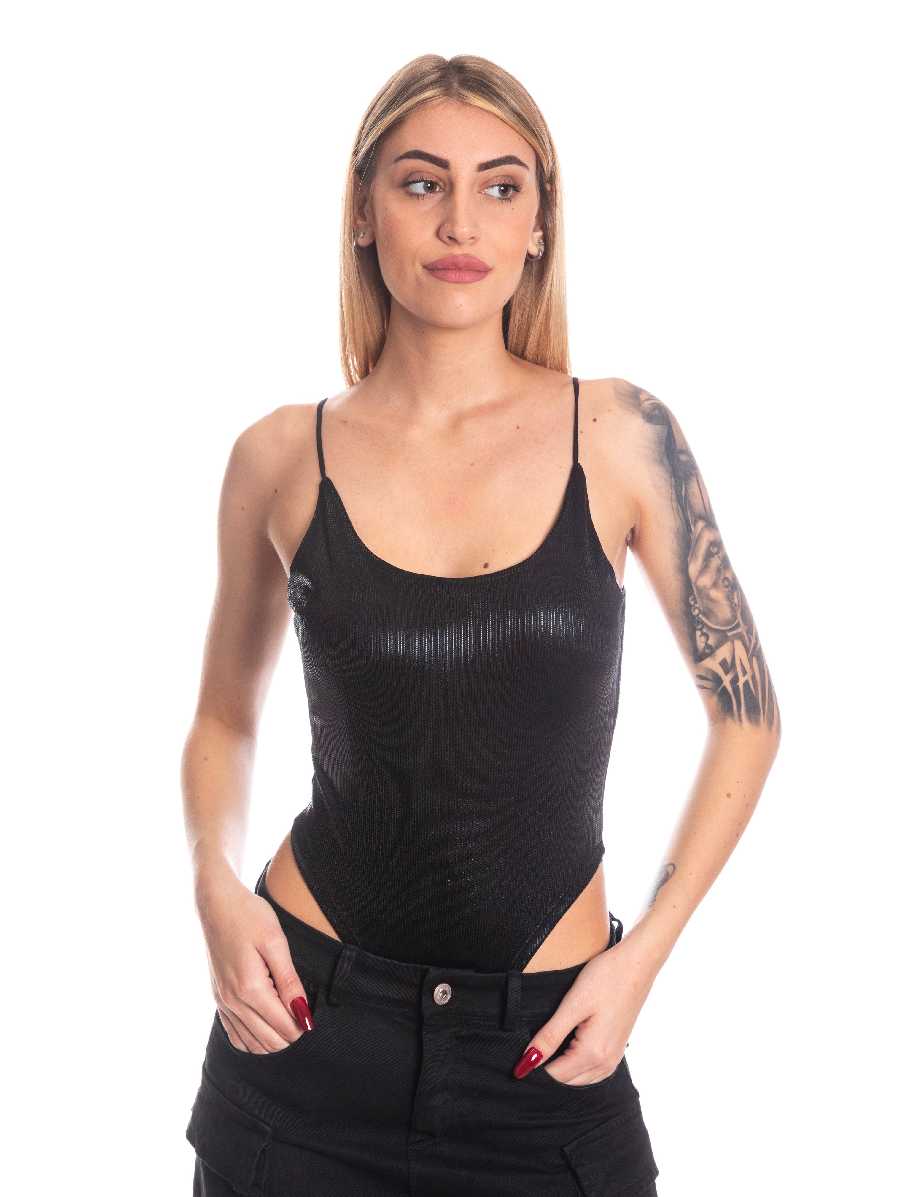 Body in lurex imbottito-Pink Babol