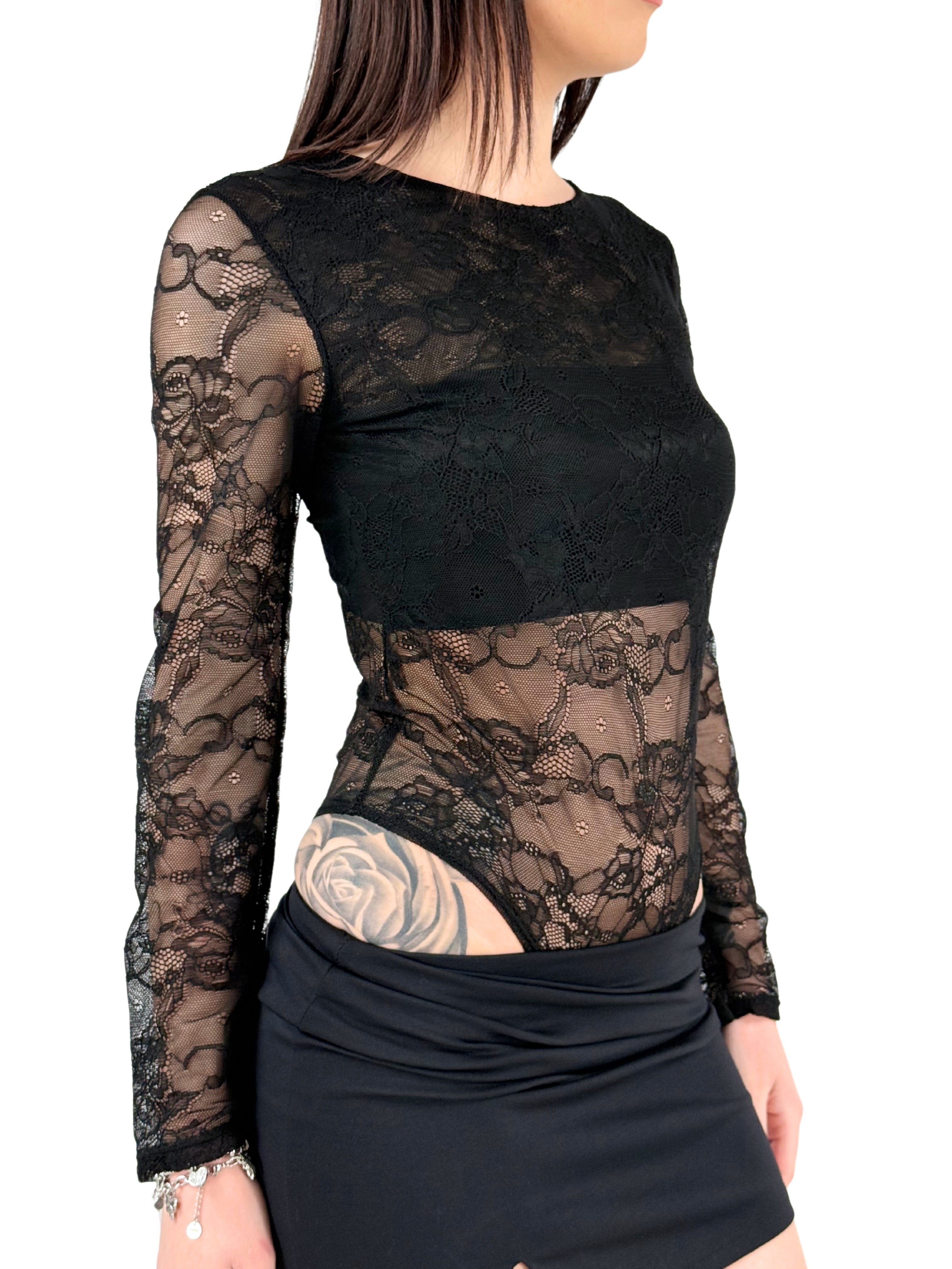 Body in pizzo manica lunga-Pink Babol