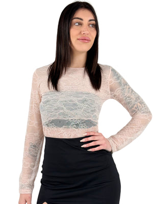 Body in pizzo manica lunga-Pink Babol