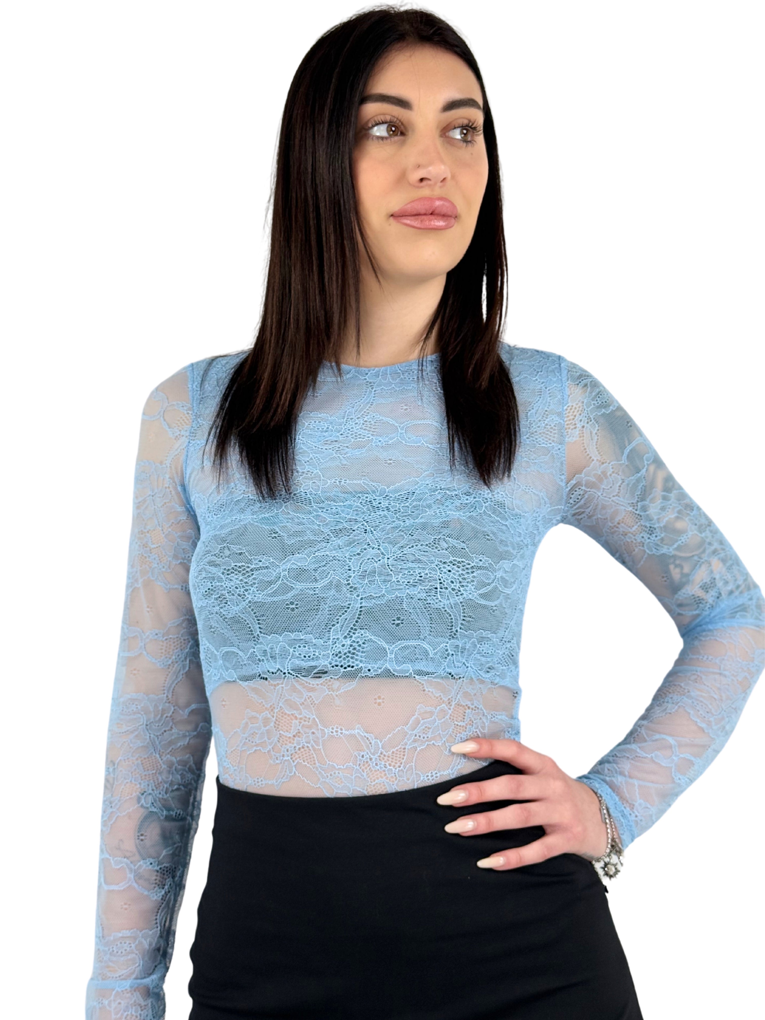 Body in pizzo manica lunga-Pink Babol
