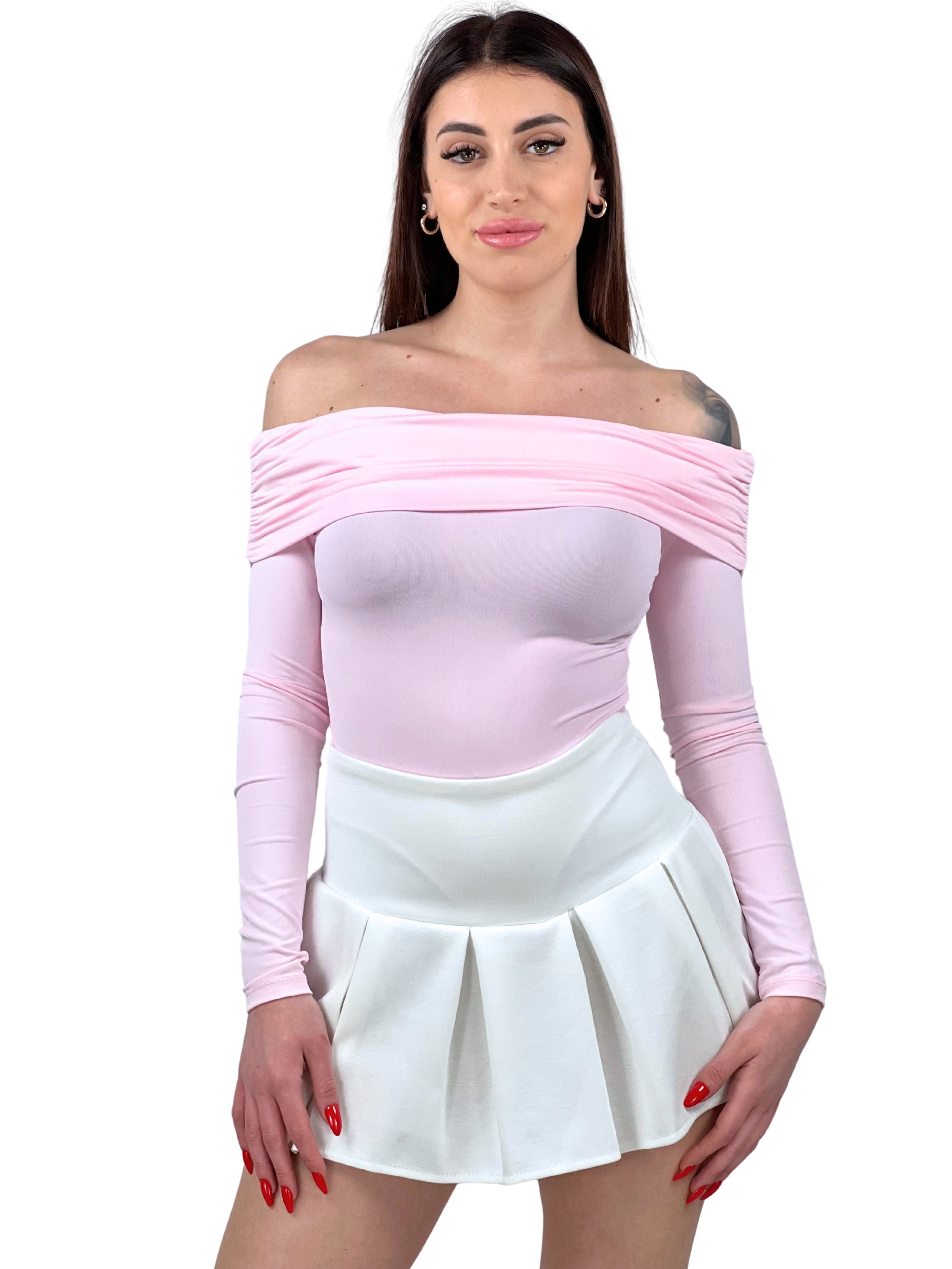 Body manica lunga microfibra spalle scoperte-Pink Babol