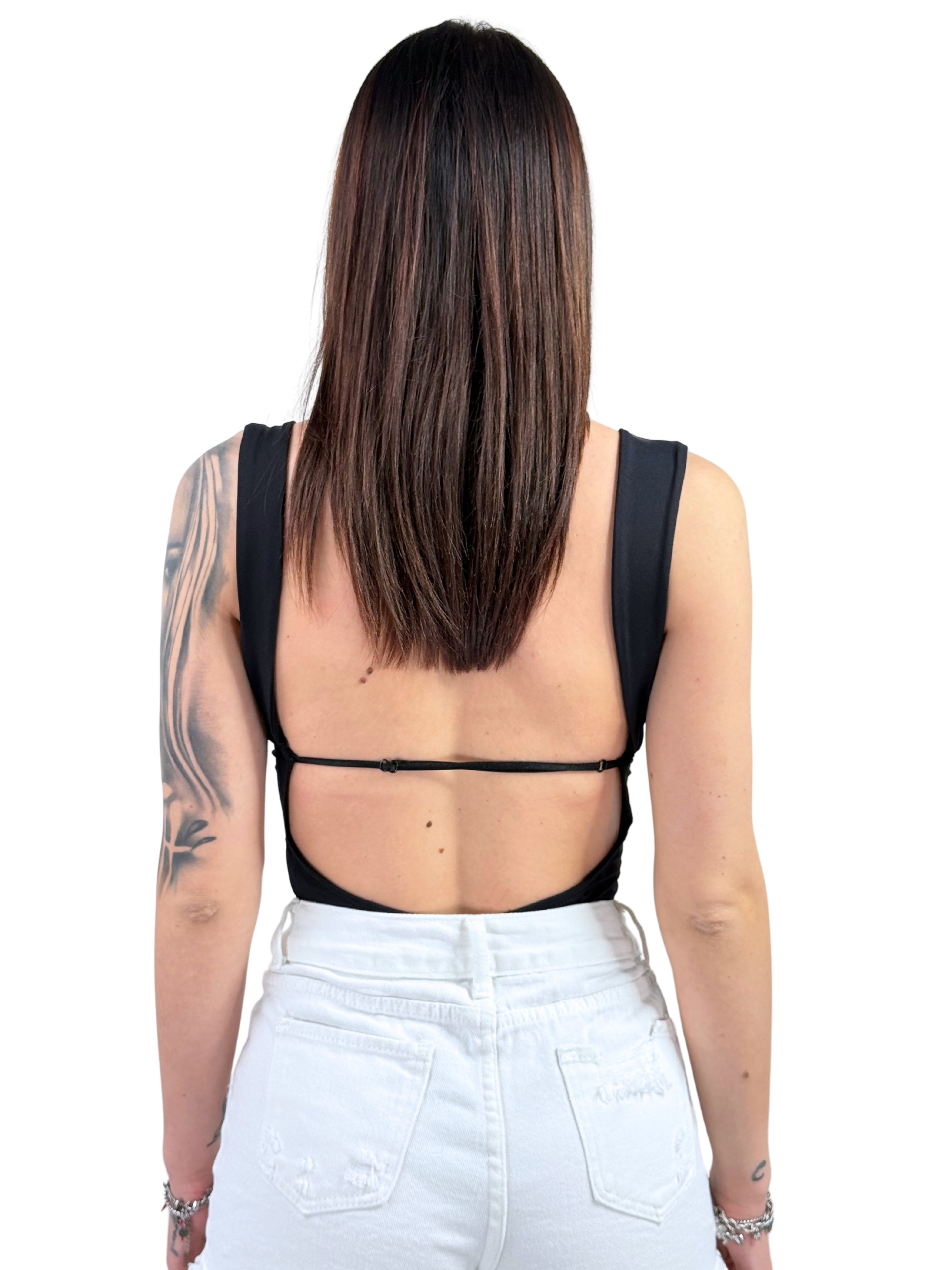 Body microfibra scollo a cascata schiena scoperta-Pink Babol