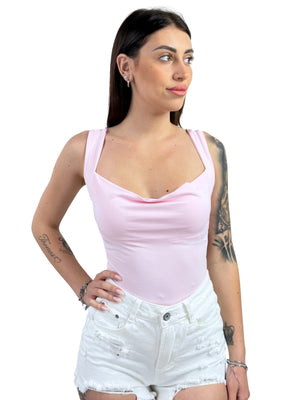 Body microfibra scollo a cascata schiena scoperta-Pink Babol