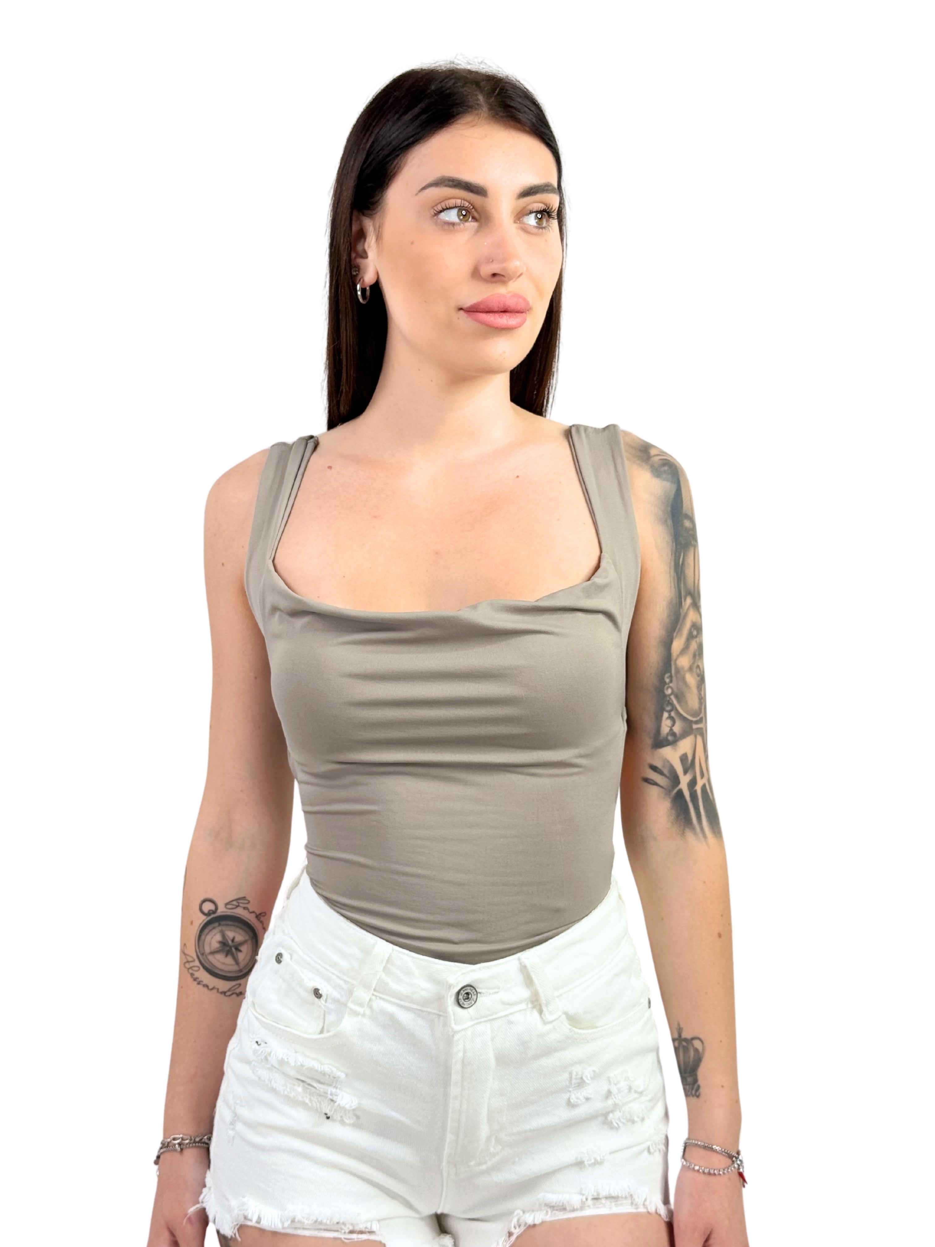Body microfibra scollo a cascata schiena scoperta-Pink Babol