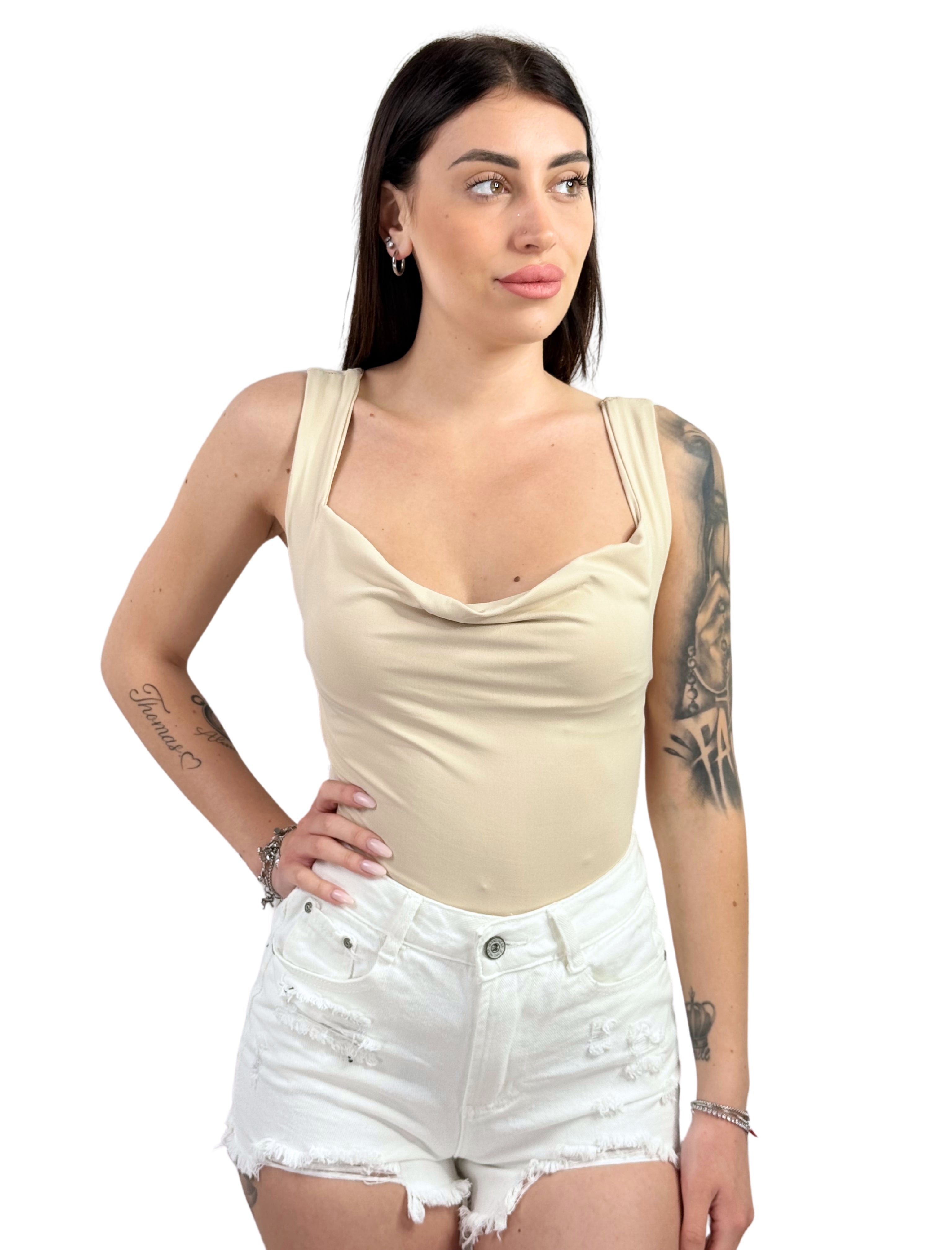 Body microfibra scollo a cascata schiena scoperta-Pink Babol