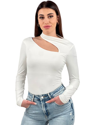 Body modellante manica lunga microfibra con scollatura-Pink Babol