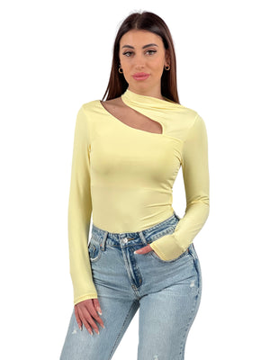 Body modellante manica lunga microfibra con scollatura-Pink Babol