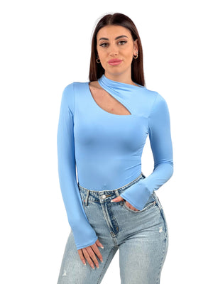 Body modellante manica lunga microfibra con scollatura-Pink Babol