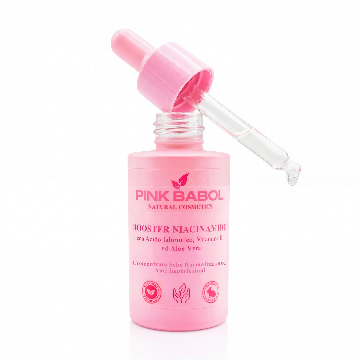 Booster Niacinamide con Acido Ialuronico, Vitamina E ed Aloe Vera - Sebo Normalizzante, Anti imperfezioni-Pink Babol