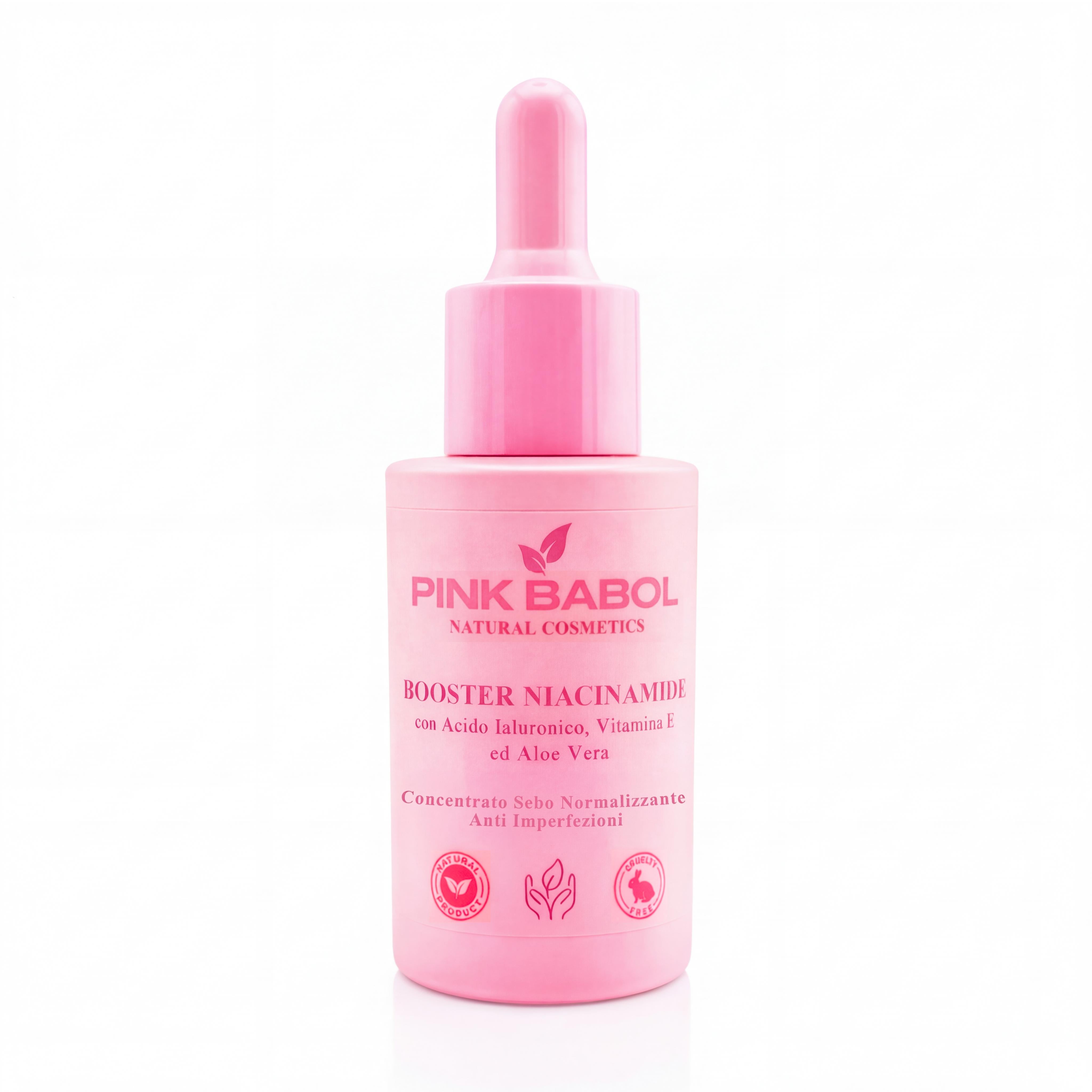 Booster Niacinamide con Acido Ialuronico, Vitamina E ed Aloe Vera - Sebo Normalizzante, Anti imperfezioni-Pink Babol