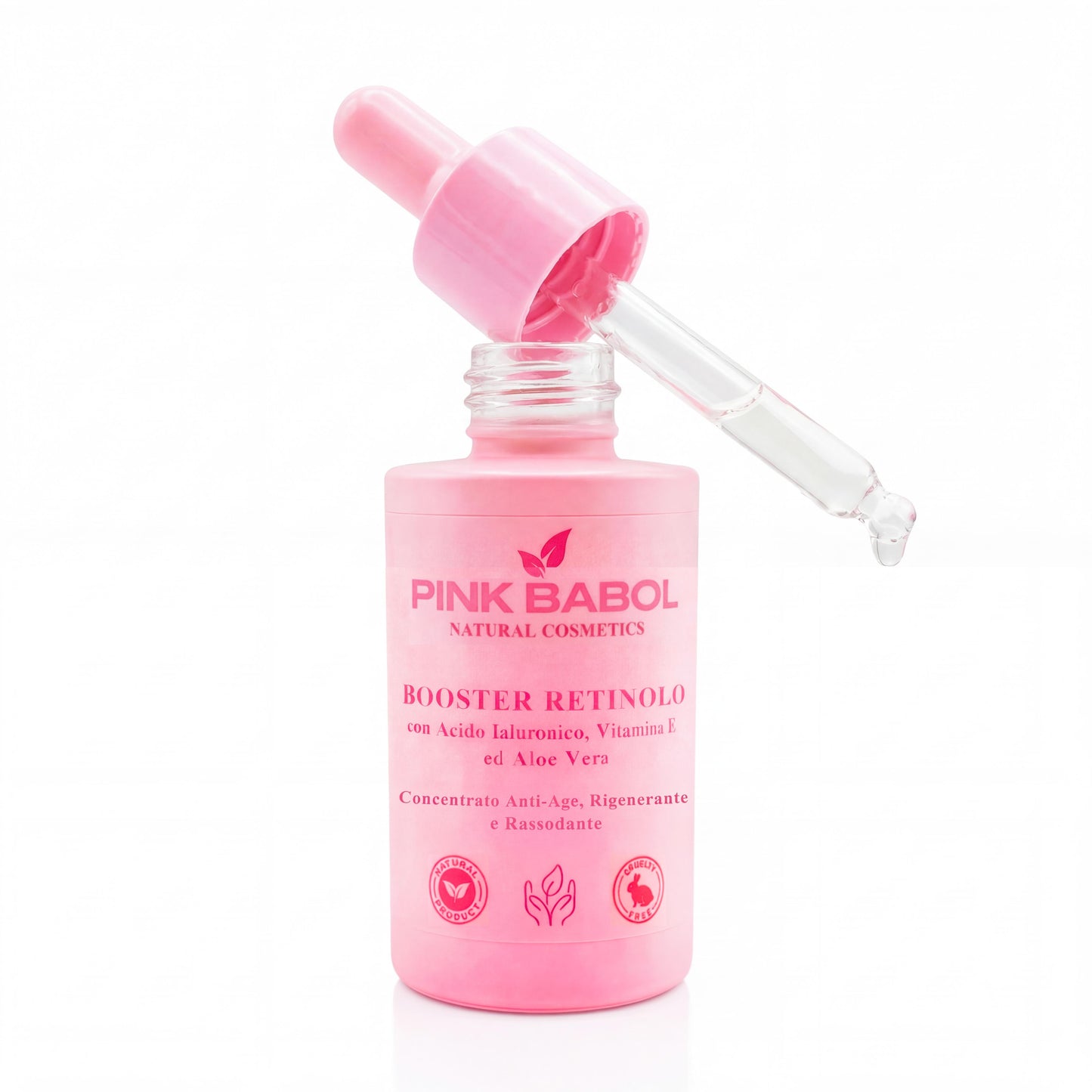 Booster Retinolo con Acido Ialuronico, Vitamina E e Aloe Vera - Concentrato Anti-Age, Rigenerante e Rassodante-Pink Babol