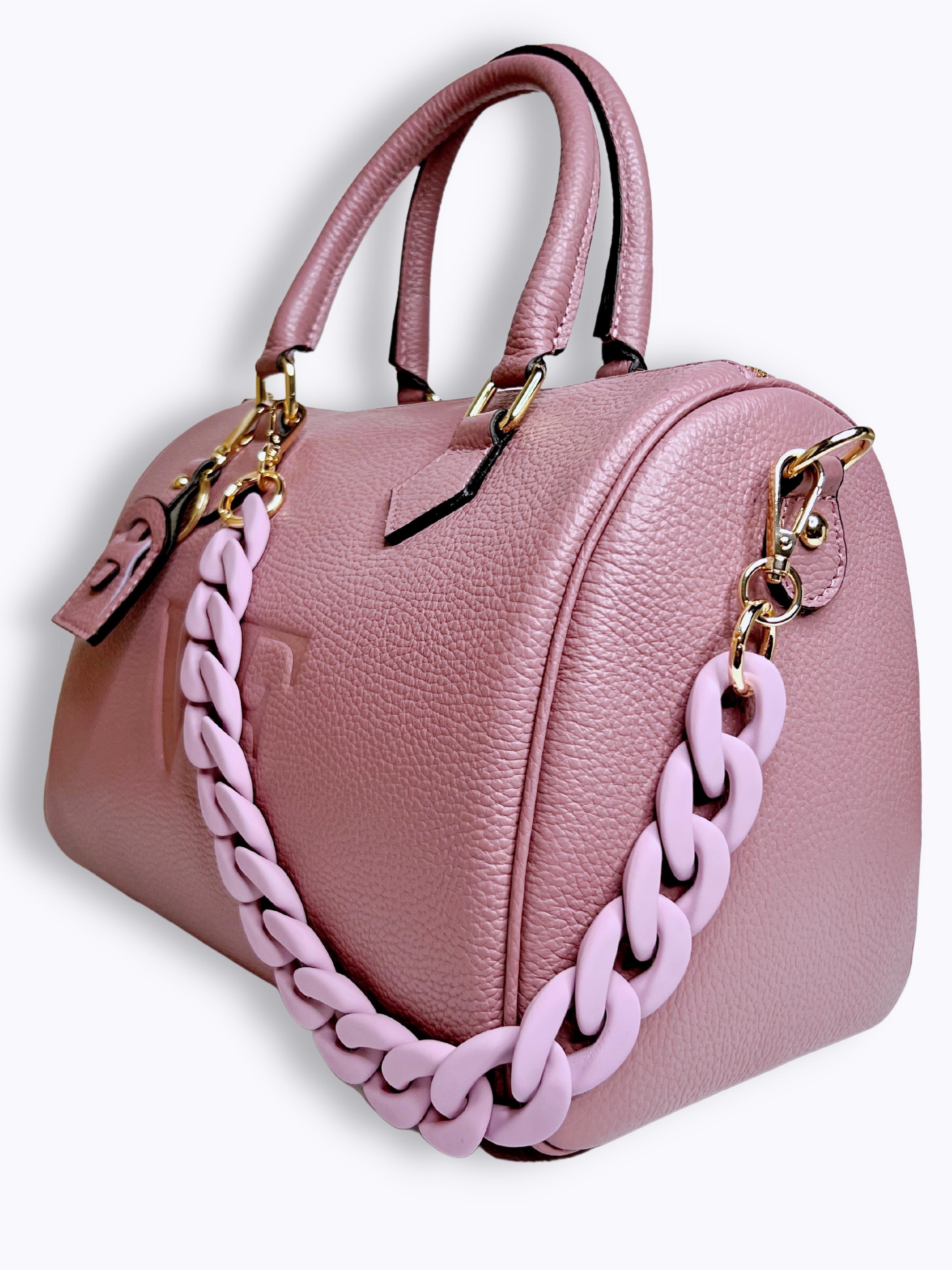 Borsa Bauletto Eloise XL in vera pelle con catena (Personalizzabile)-Pink Babol