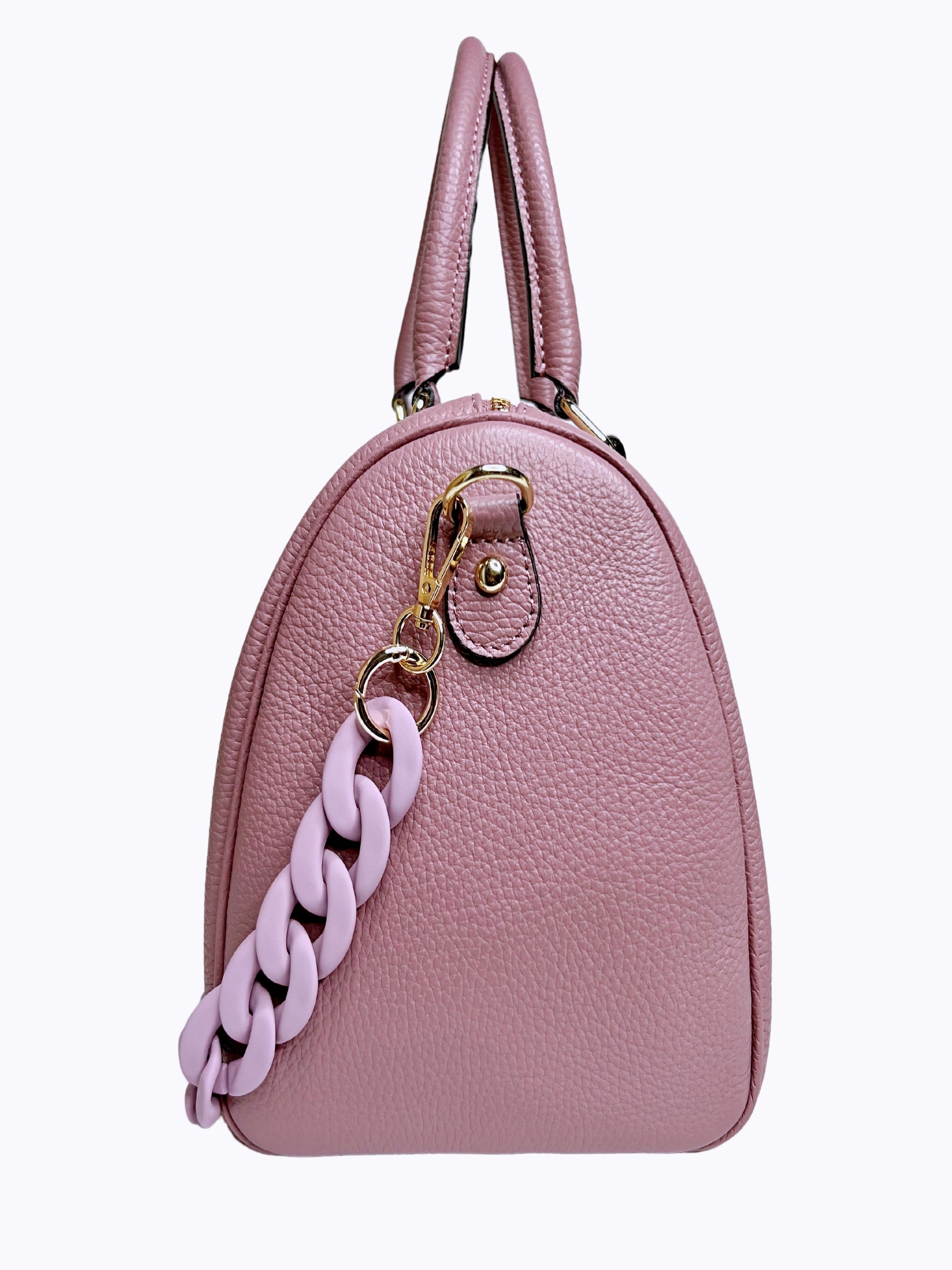 Borsa Bauletto Eloise XL in vera pelle con catena (Personalizzabile)-Pink Babol