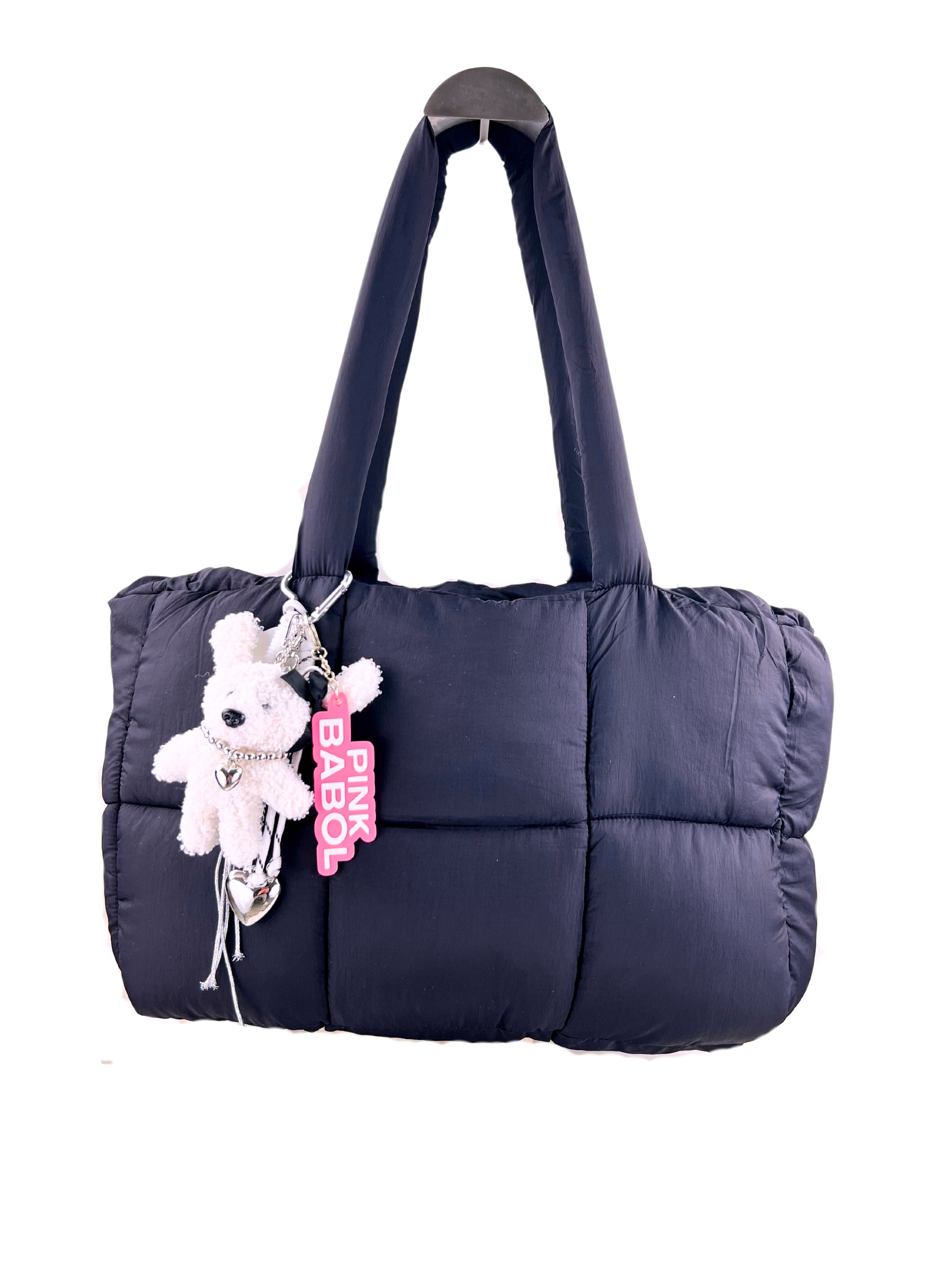 Borsa puffer con ciondoli e portachiavi-Pink Babol