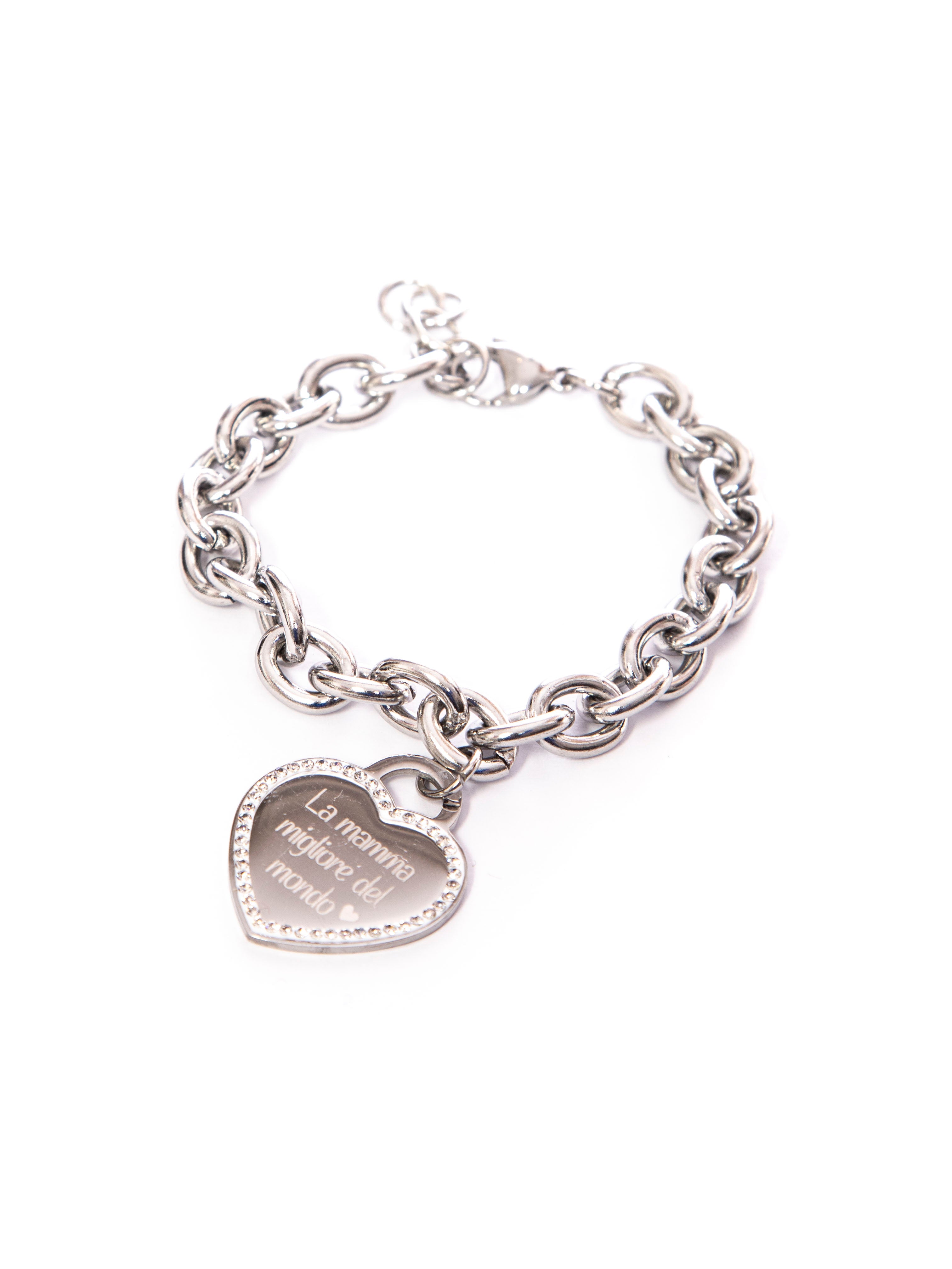 Bracciale cuore con frasi - Acciaio inox-Pink Babol